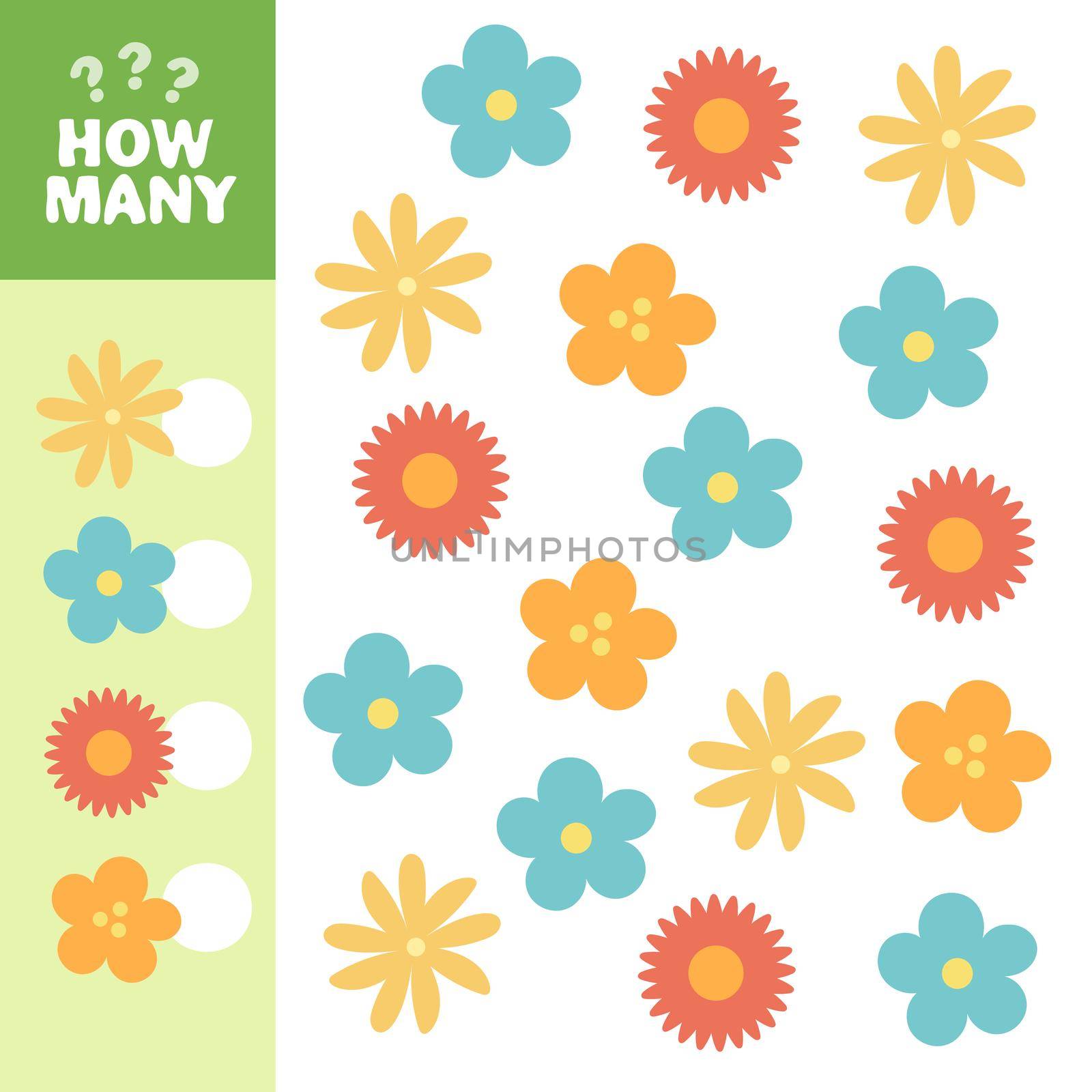 How many counting game for preschool children. Count how many flowers by natali_brill