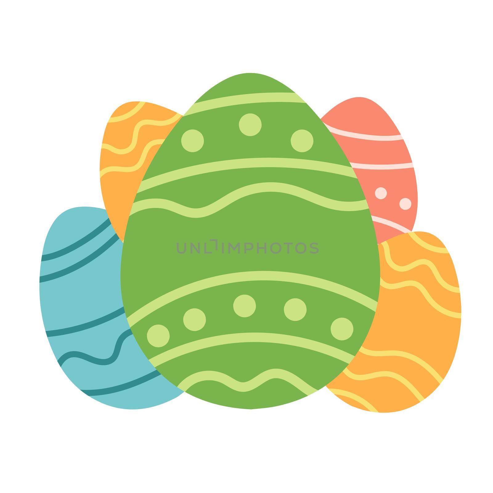 Simple Easter stylized eggs in flat cartoon design - vector on white background. Spring card