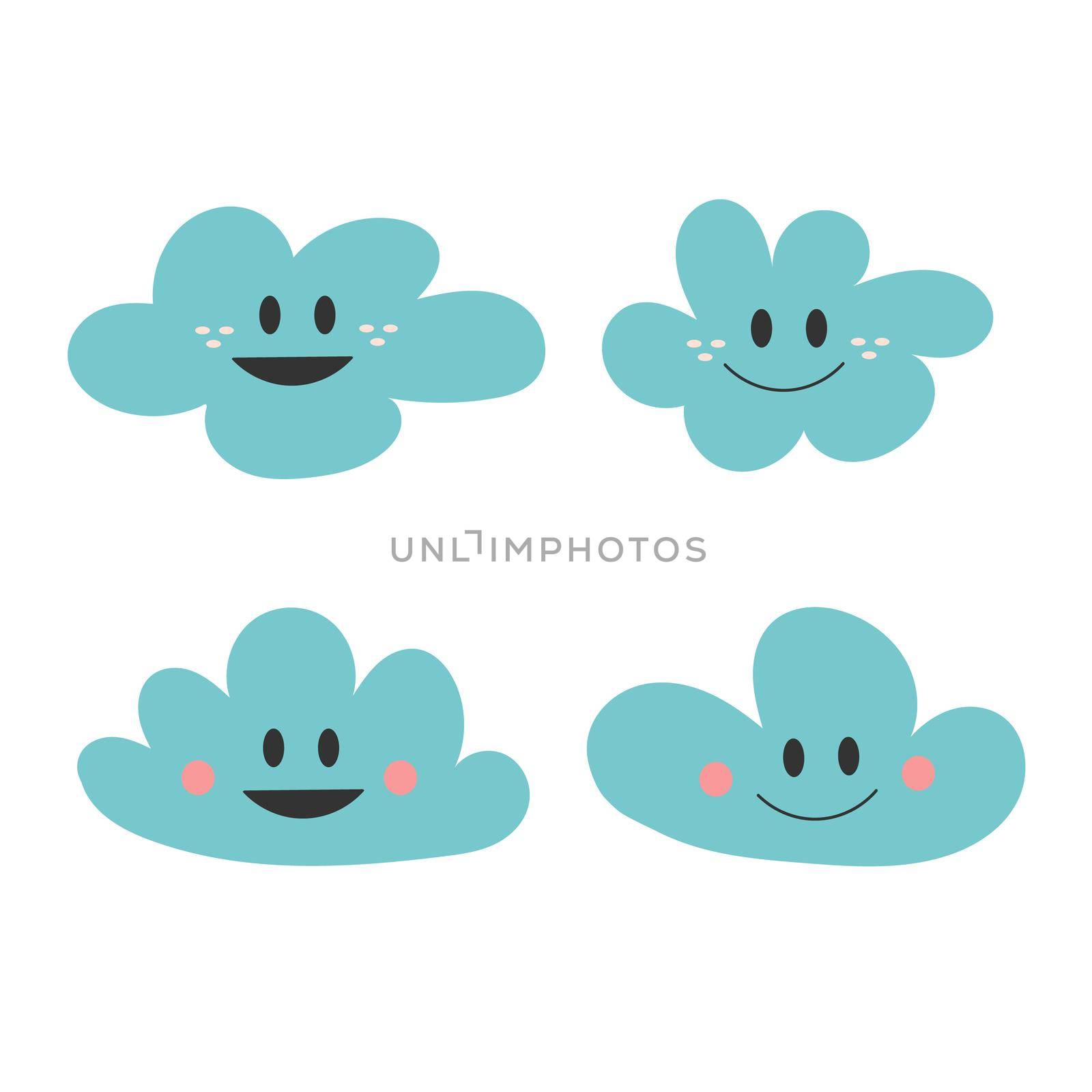 Cute hand drawn print with happy smiling clouds. Simple vector illustration. by natali_brill