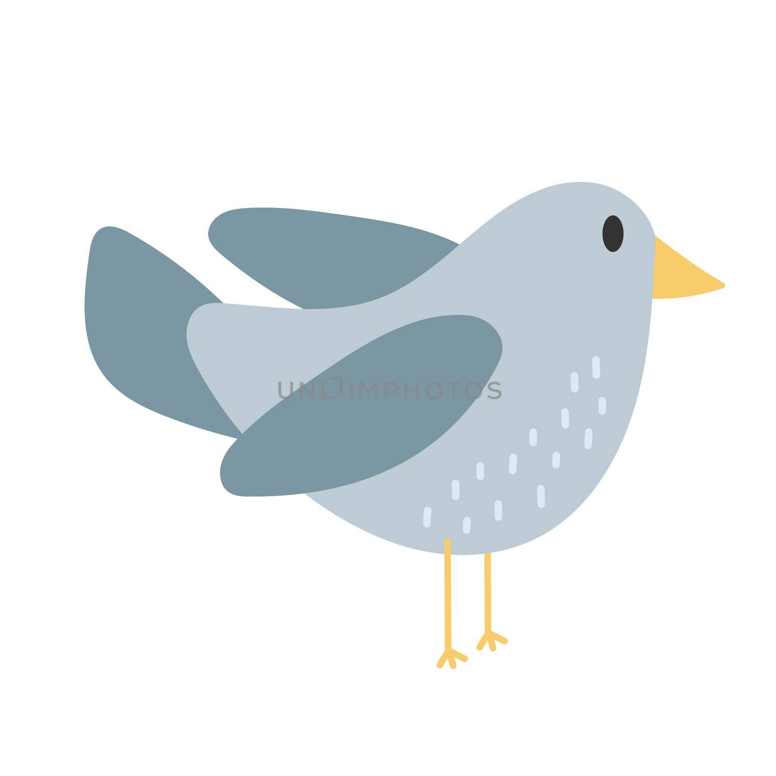 Cute blue bird animal - cartoon vector in hand drawn simple style on white