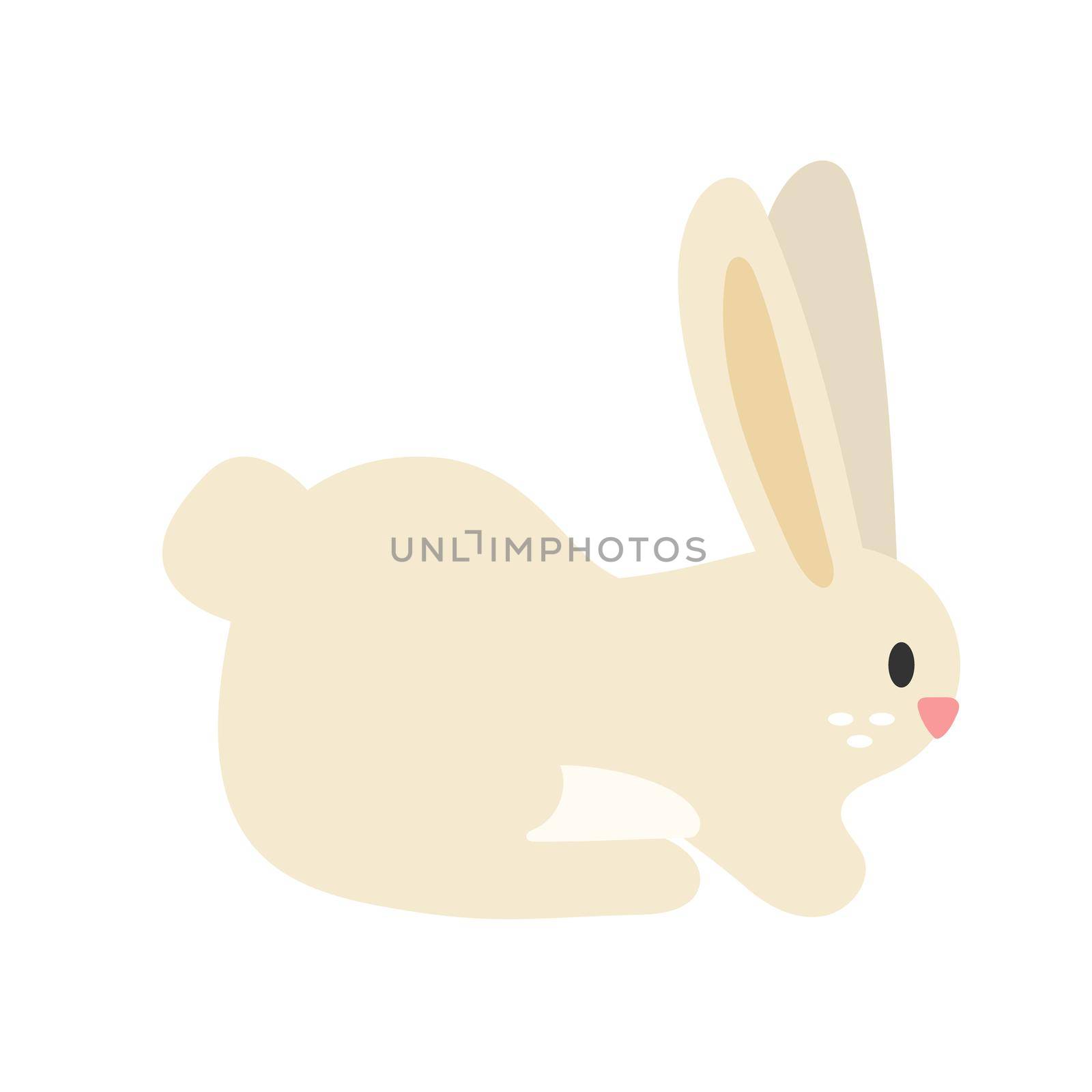 Cute hare isolated on white background. Funny bunny drawn by hand. Flat style sitting rabbit. Simple design. Stock vector illustration.