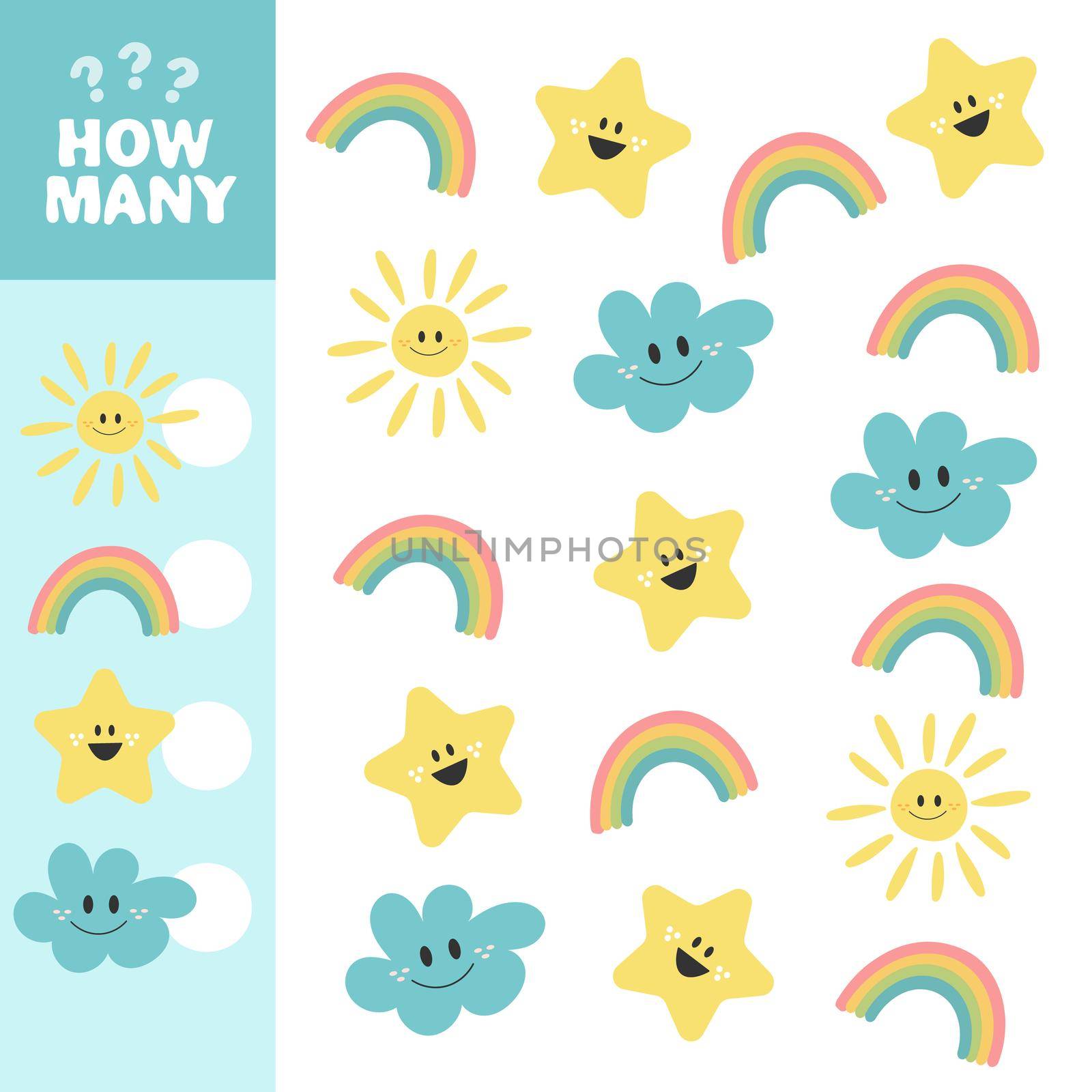 Counting Game for Children. Count how many stars, clouds, suns and rainbows by natali_brill