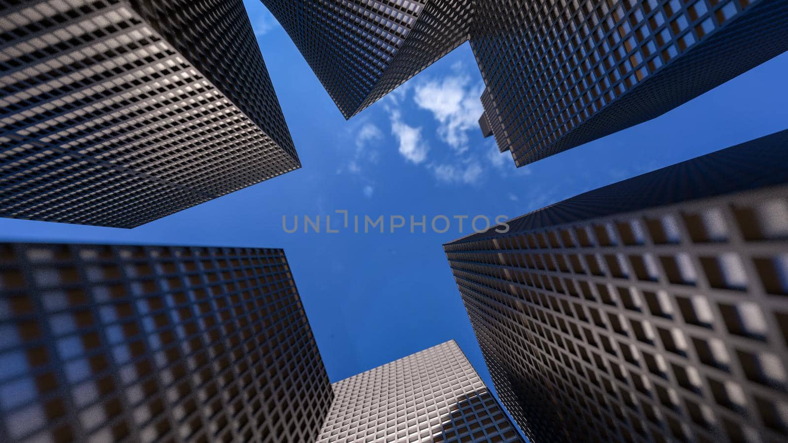 Glass buildings with cloudy blue sky background. Business concept of industry tech architecture. 3d rendering. 3d illustration by kwarkot