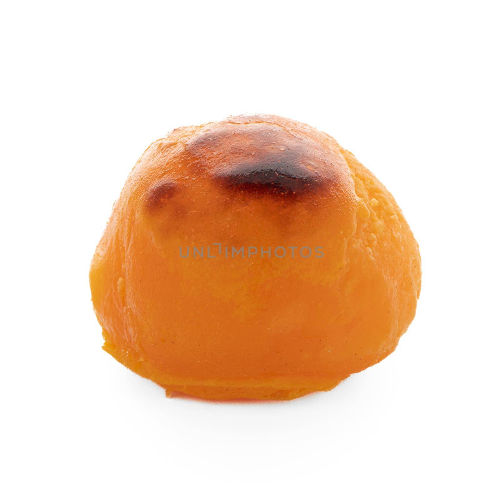Traditional Portuguese conventual sweet called Castanha De Ovo from Alcobaca, Portugal. Isolated on white background.