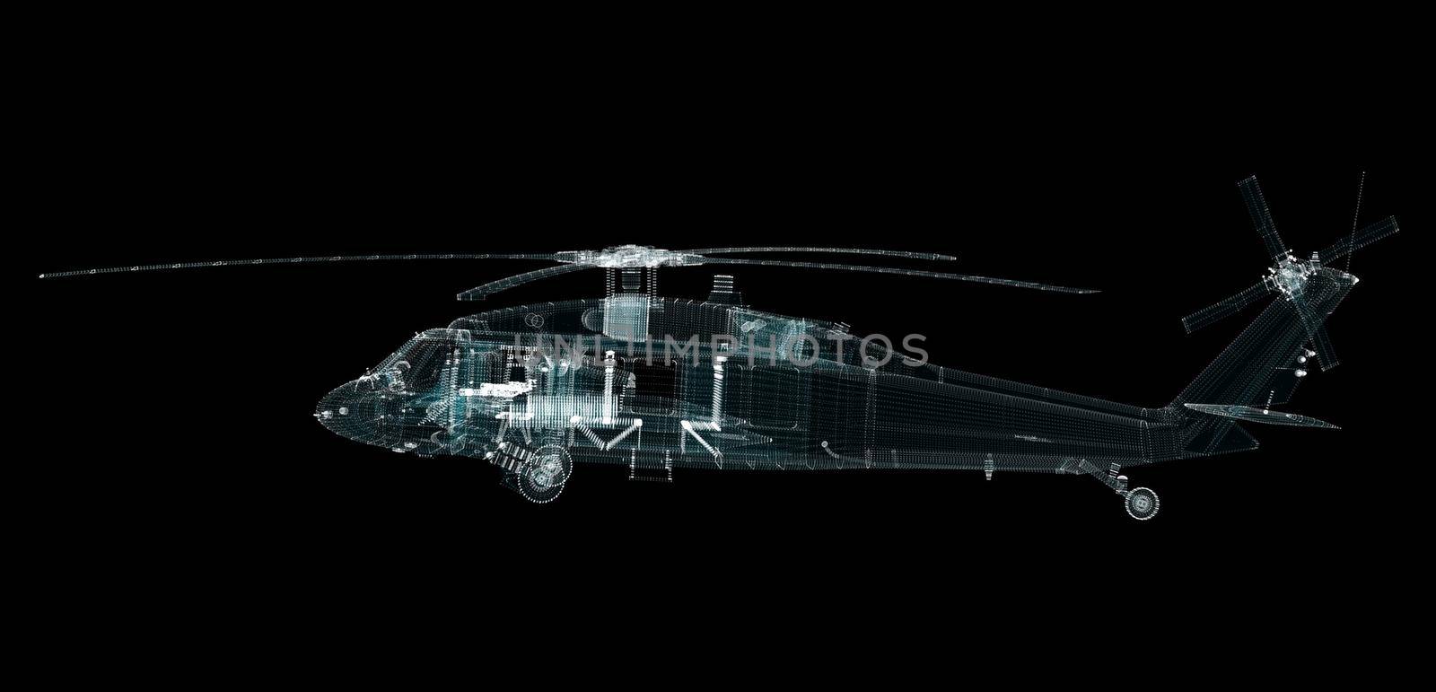 Helicopter Hologram. Military and Technology Concept. Interface element. 3d illustration