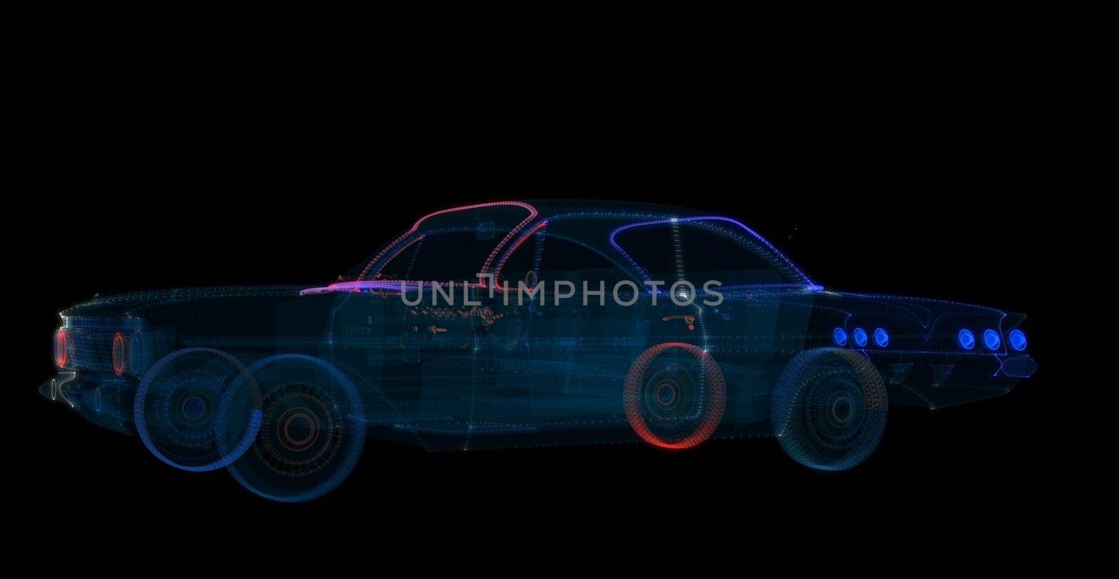 3d hologram of intelligent car of particles. 3d illustration