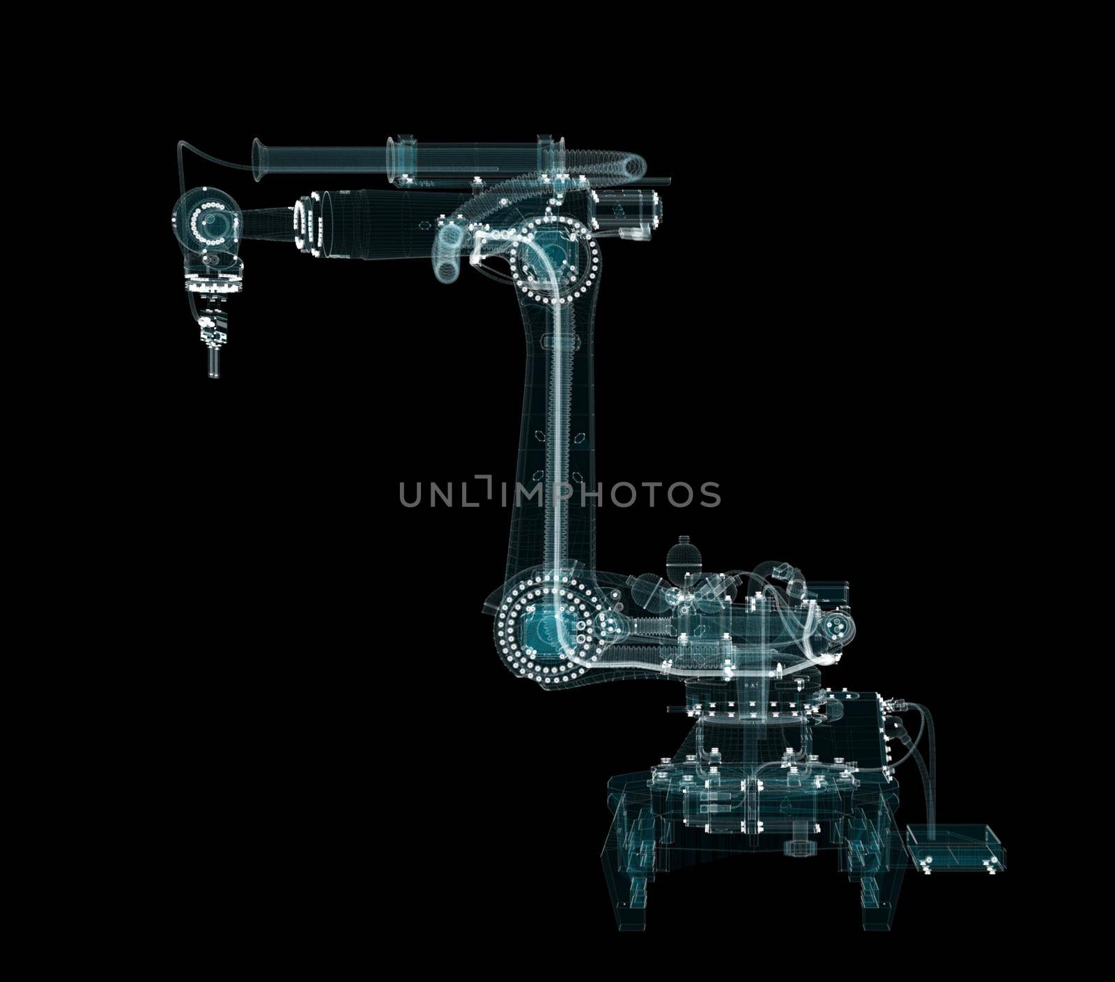 Industrial Robotic Arms Hologram. Industrial and Technology Concept. Interface element. 3d illustration
