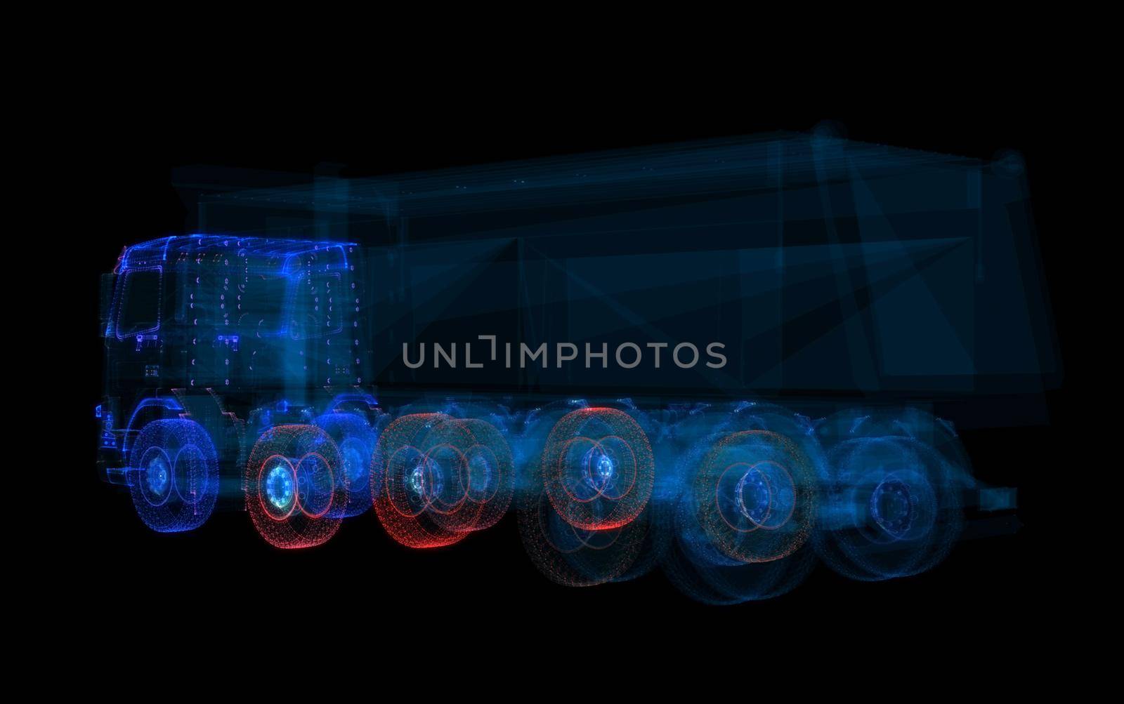 Truck Hologram. Transportation and Technology Concept. Interface element. 3d illustration