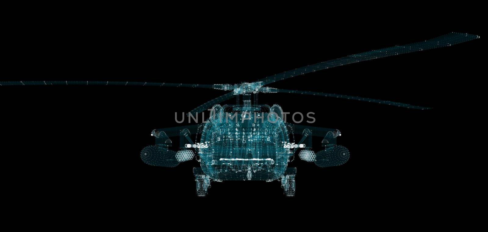 Helicopter Hologram. Military and Technology Concept. Interface element. 3d illustration