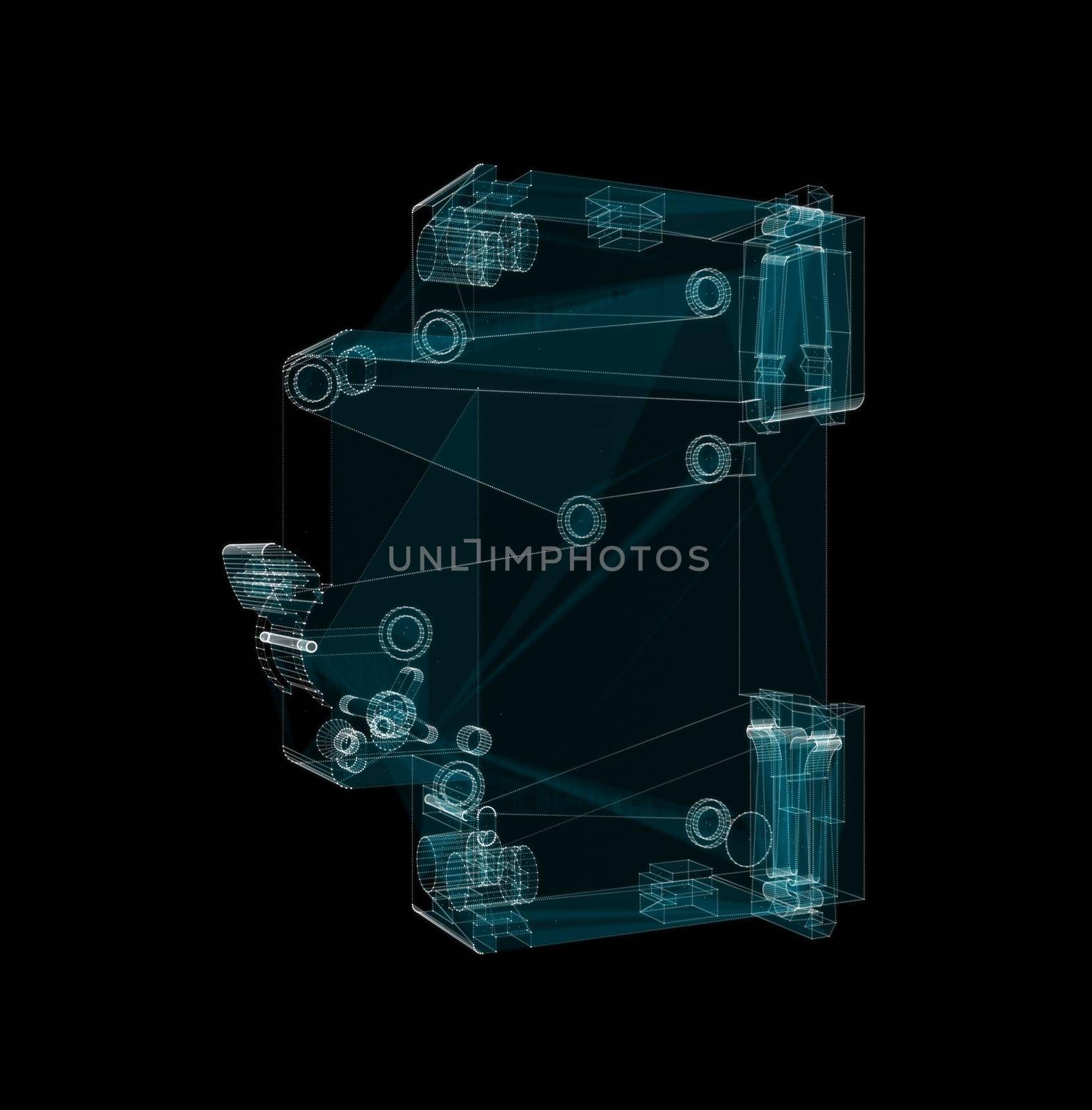 Differential circuit breaker Hologram. Industrial and Technology Concept. 3d illustration