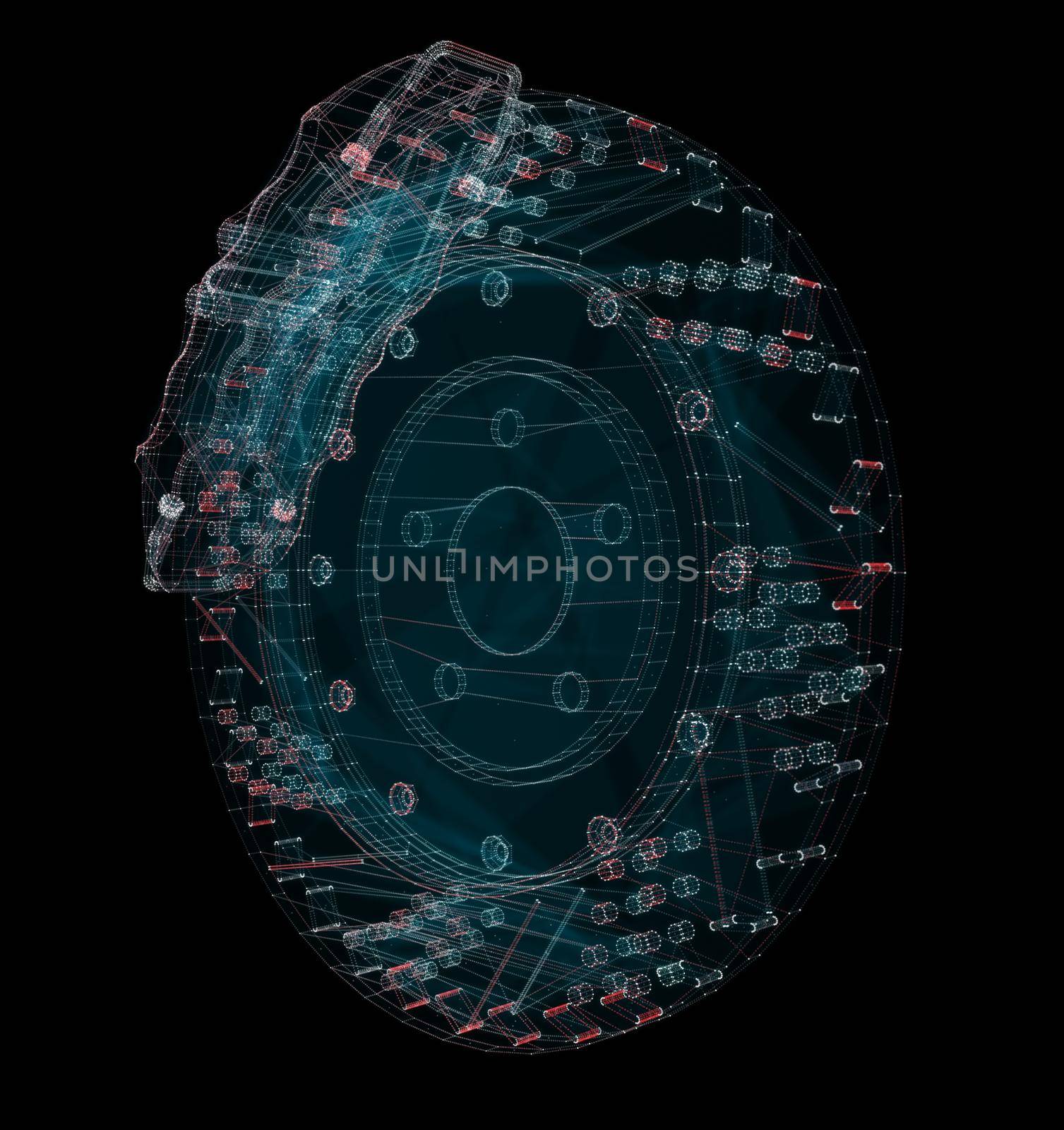 Car Wheel Brake Hologram. Transport, Sport and Technology Concept. Interface element. 3d illustration