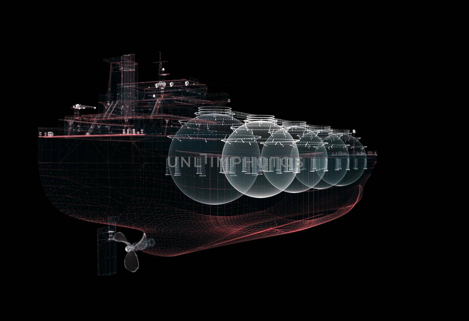 Hologram LNG tanker. Transport, Energy and Technology Concept. Interface element. 3d illustration