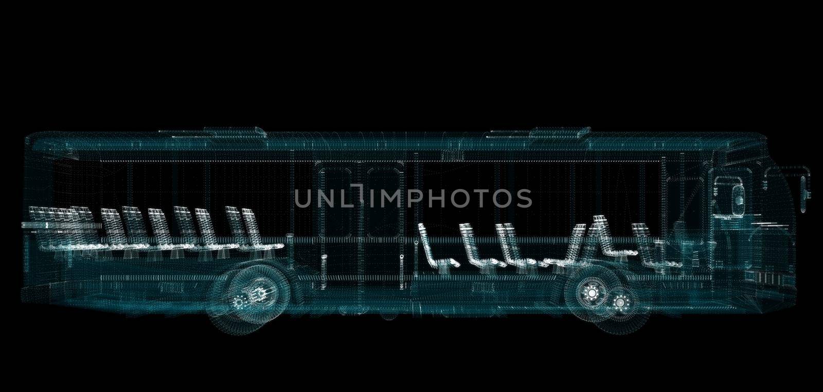 Electric Smart Bus Hologram. Transport, Eco and Technology Concept. Interface element. 3d illustration