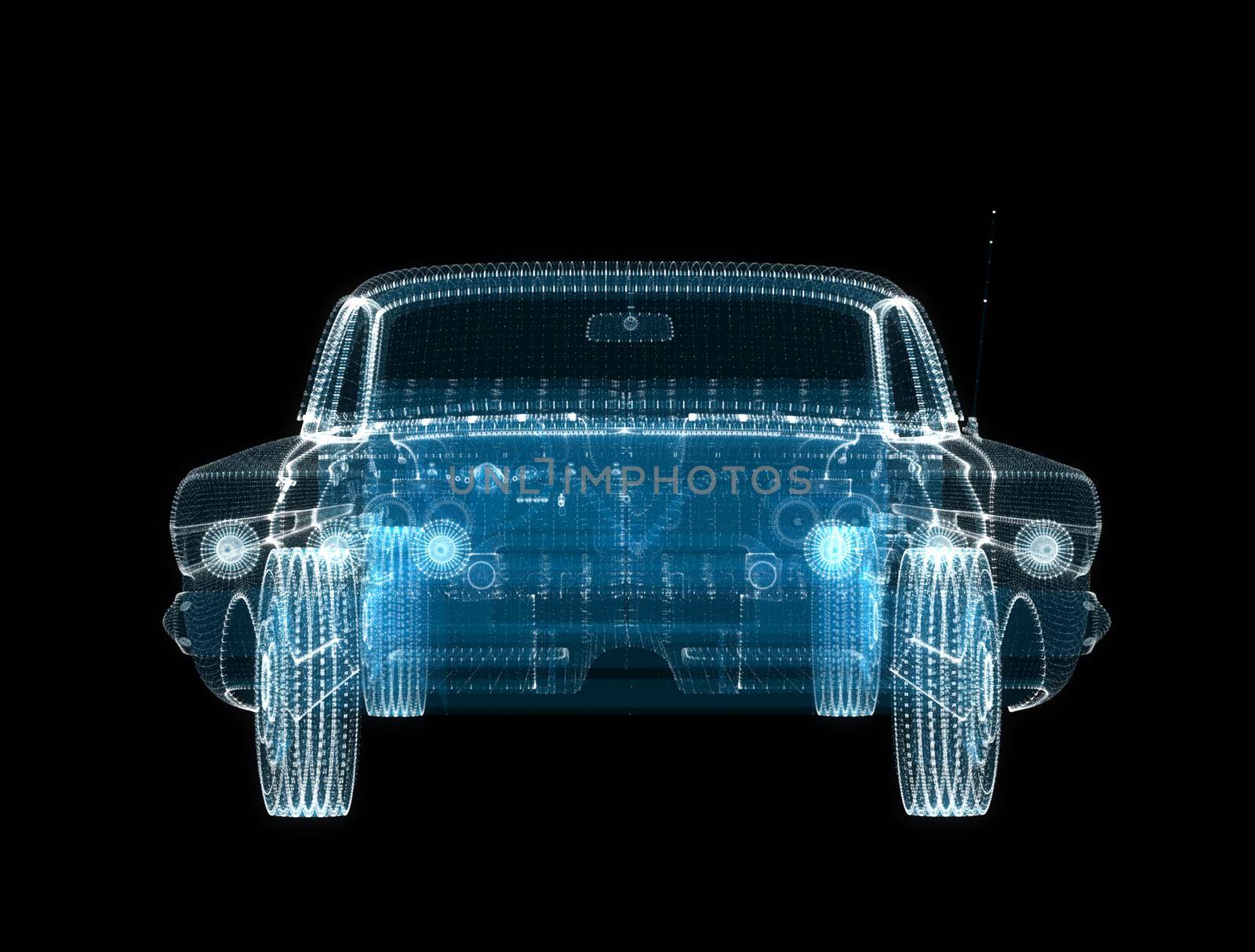 3d hologram of intelligent car of particles. 3d illustration