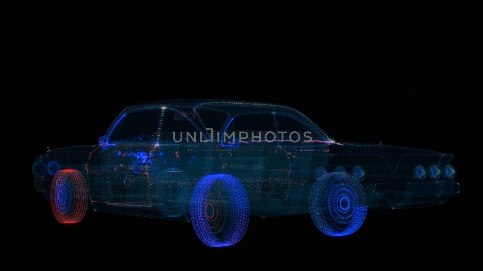 3d hologram of intelligent car of particles by cherezoff