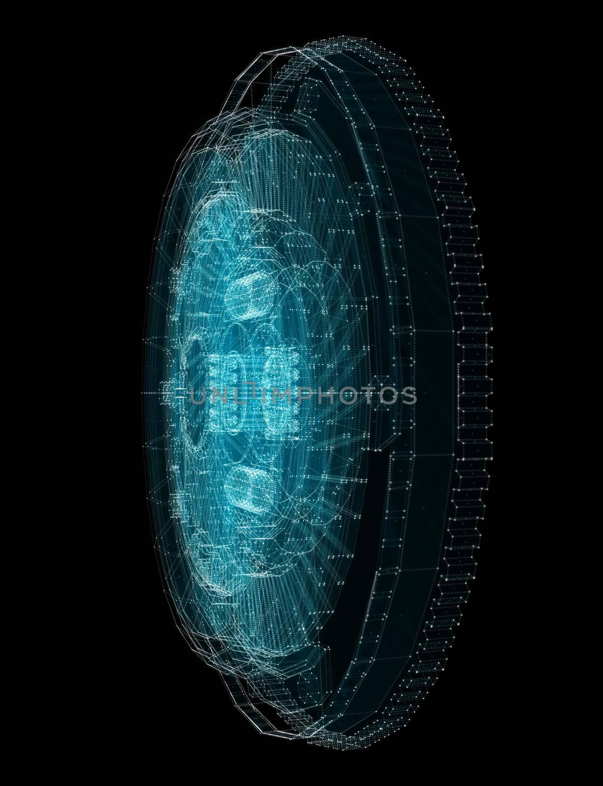 Car clutch disc Hologram. Transport and Technology Concept. Interface element, 3d illustration