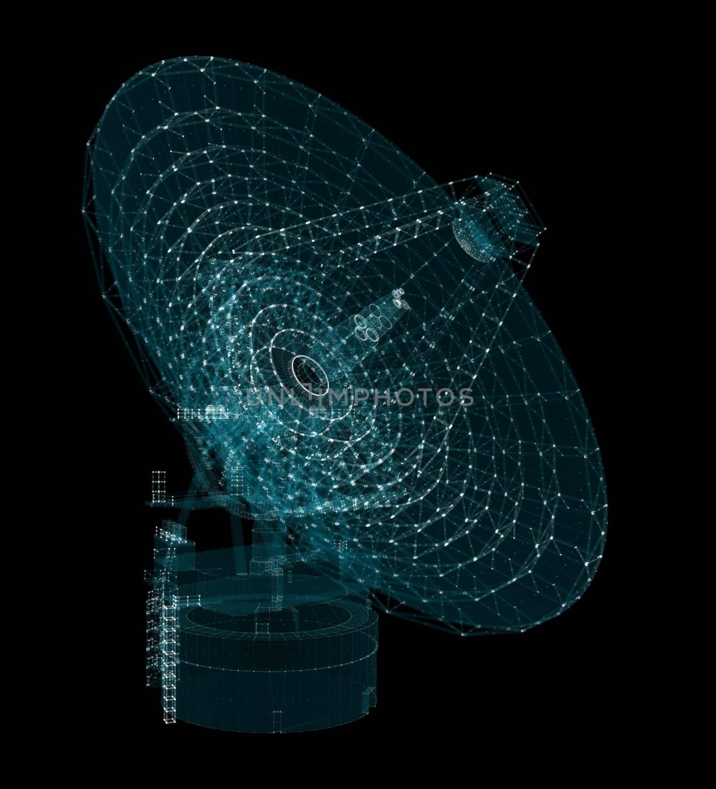 Hologram Large Satelite Dishes Telescope. Science and Technology Concept. Interface element. 3d illustration