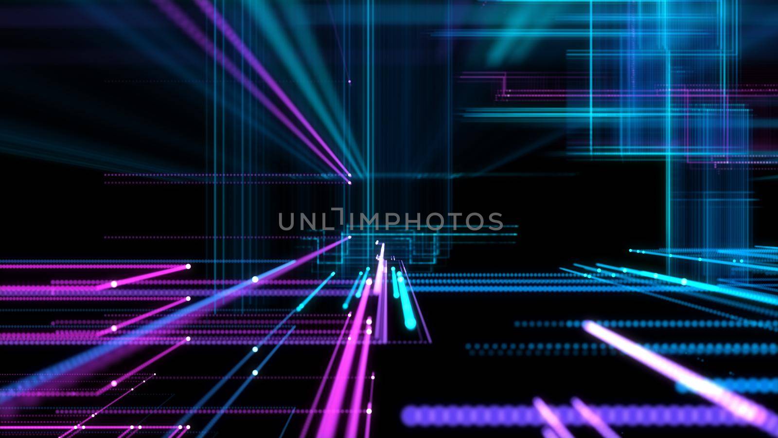 Digital Cyberspace with Particles. Techology background. 3d illustration