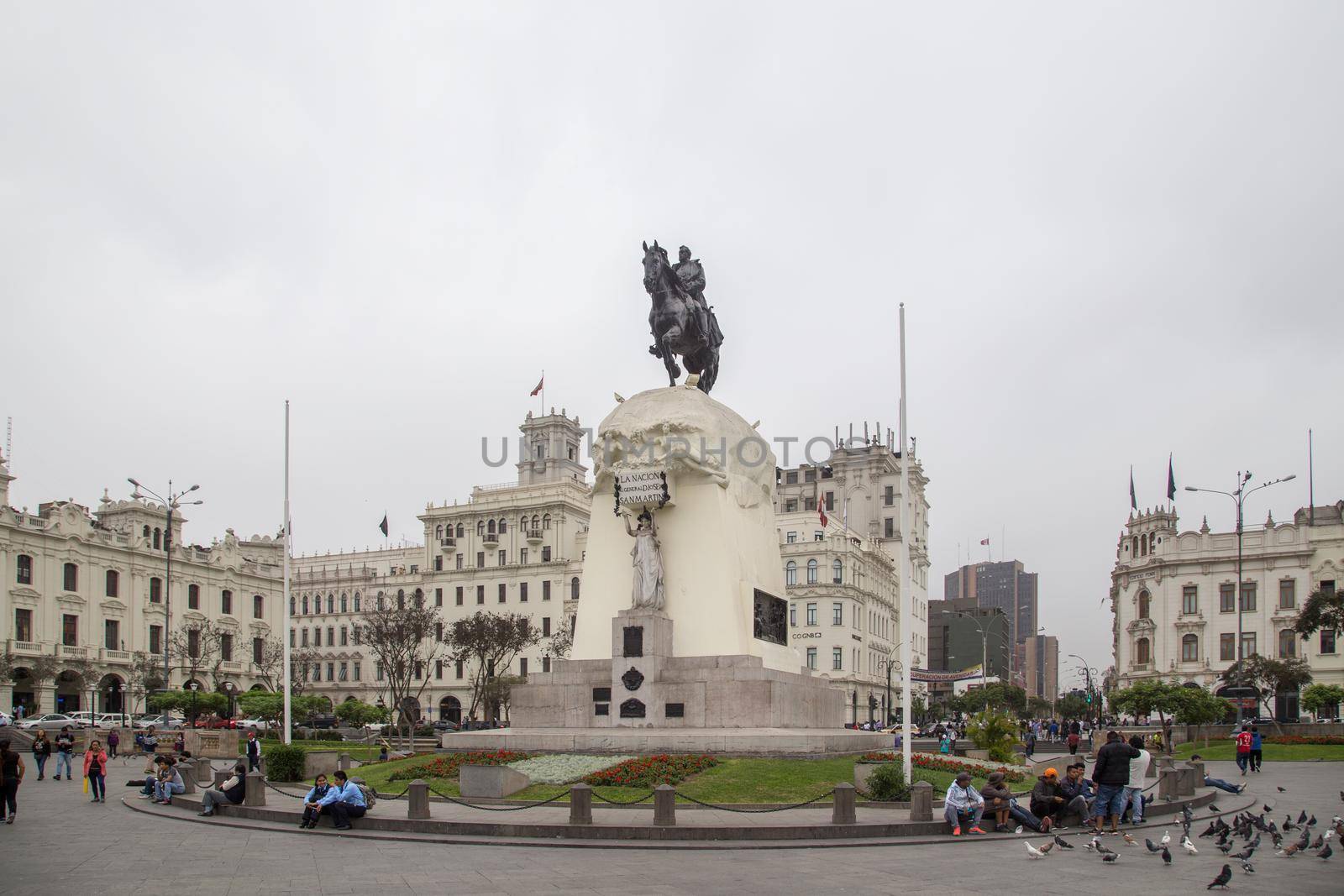 Lima, Peru - September 02, 2015: Statue in the middle of San Martin square in the historic city centre