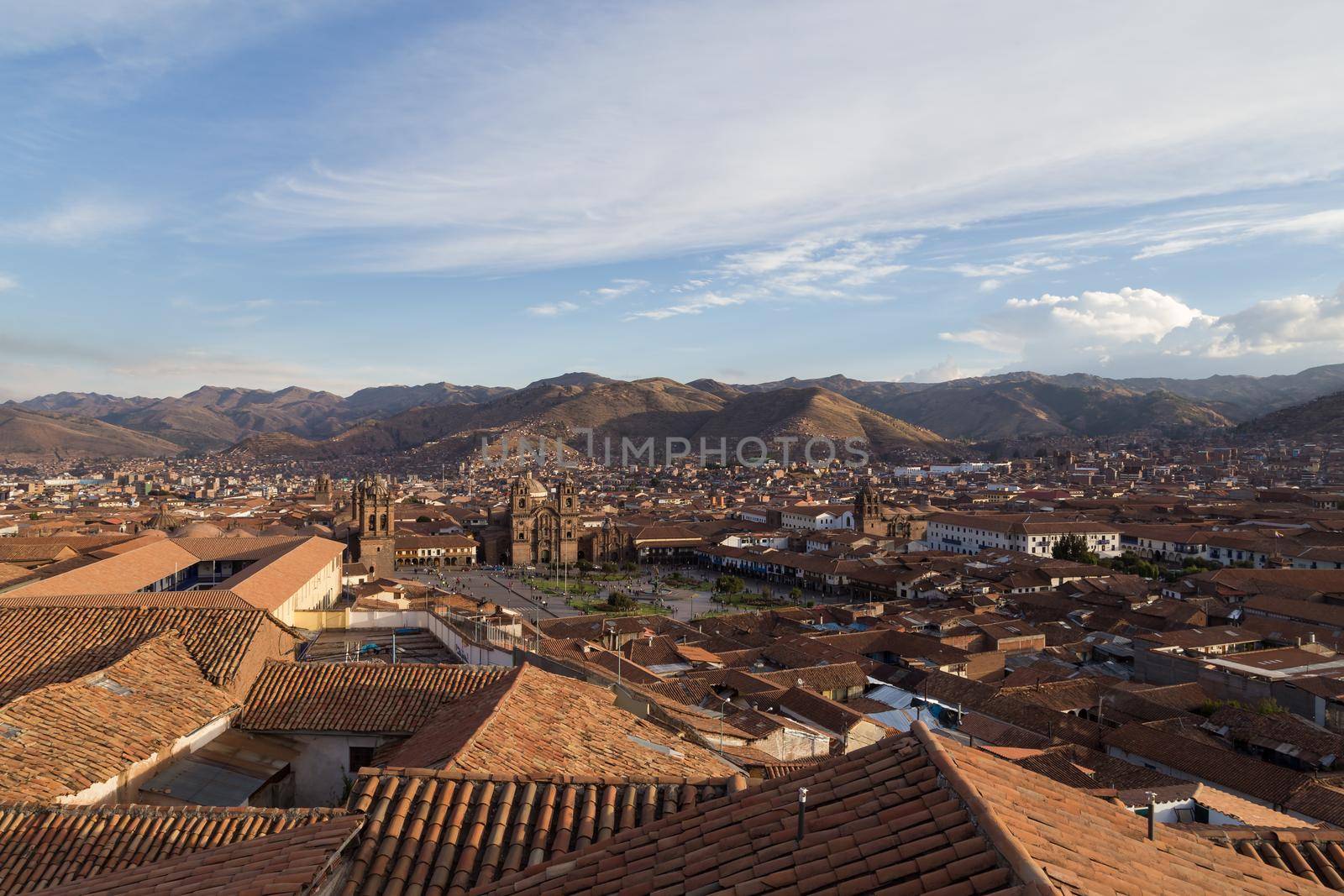 Cusco, Peru - October 07, 2015: Panoramic view of Plaza de Armas in Cusco