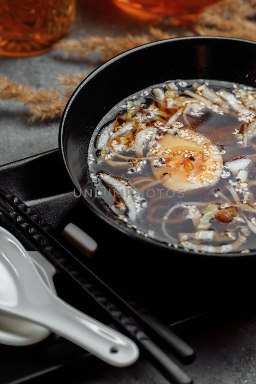 ramen with chicken and pork, SHOYU RAMEN chicken and pork with noodles by UcheaD