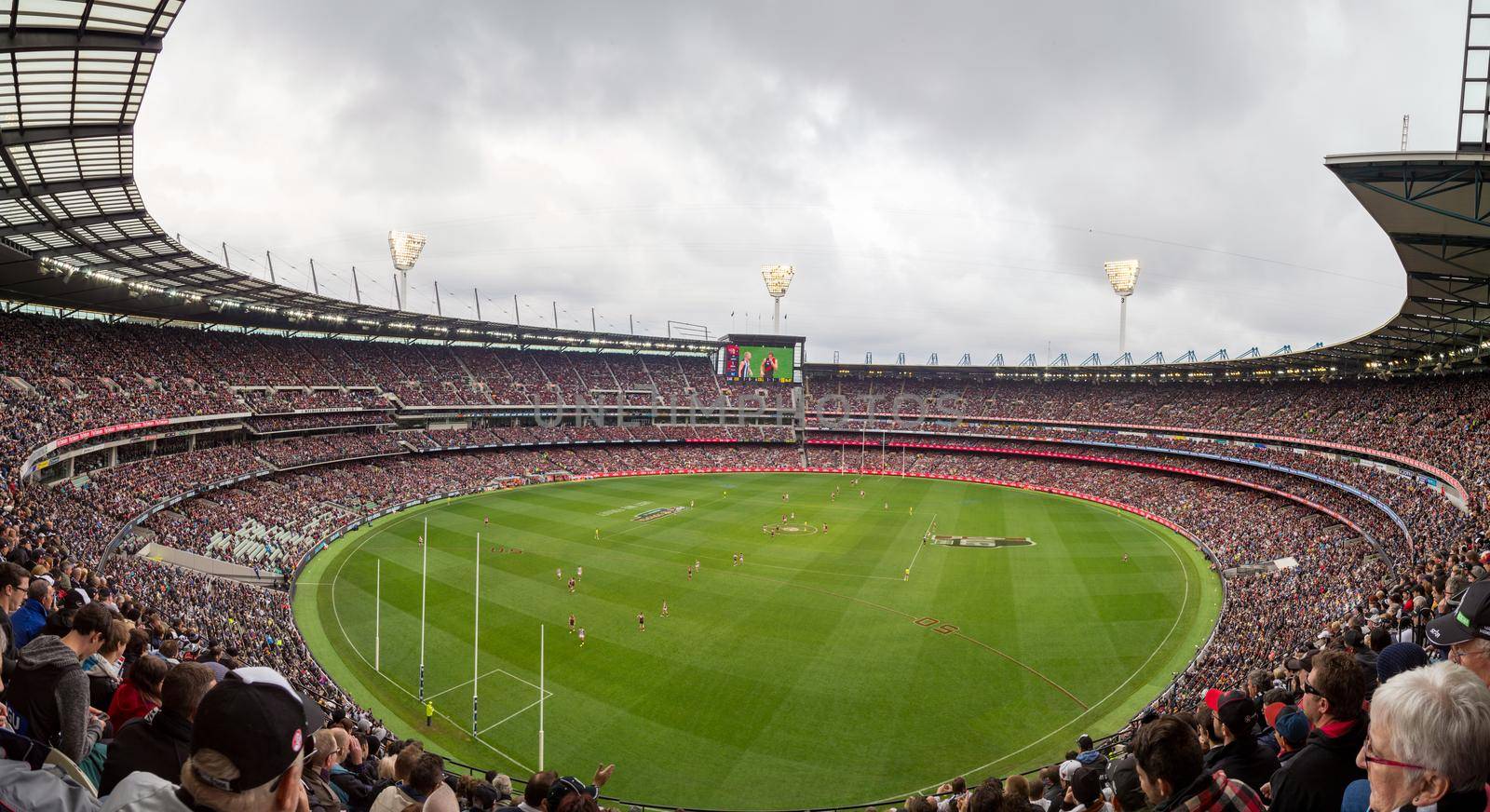 Melbourne, Australia - April 25, 2015: Panoramic view of Melbourne Cricket Ground on ANZAC Day 2015