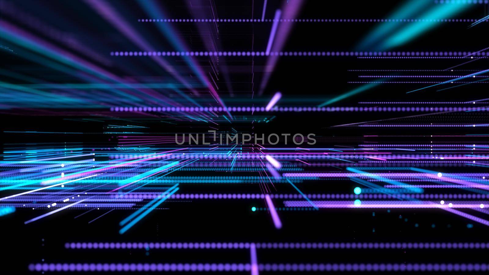 Digital Cyberspace with Particles. Techology background. 3d illustration