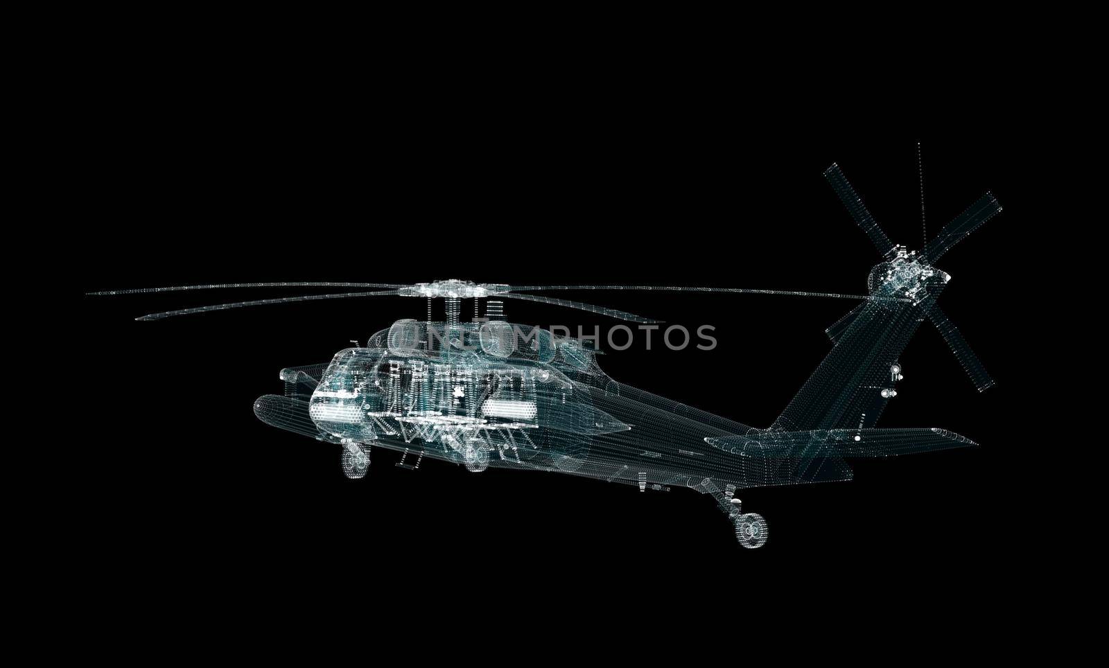 Helicopter Hologram. Military and Technology Concept. Interface element. 3d illustration