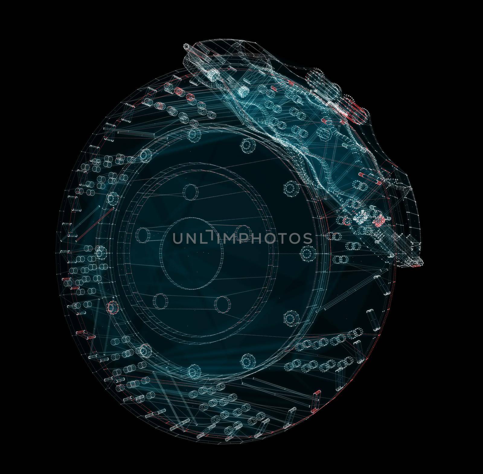 Car Wheel Brake Hologram. Transport, Sport and Technology Concept. Interface element. 3d illustration