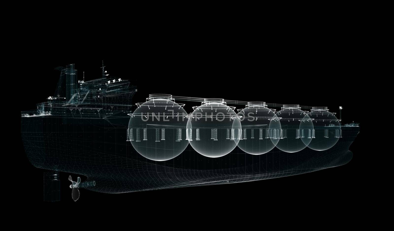 Hologram LNG tanker. Transport, Energy and Technology Concept. Interface element. 3d illustration