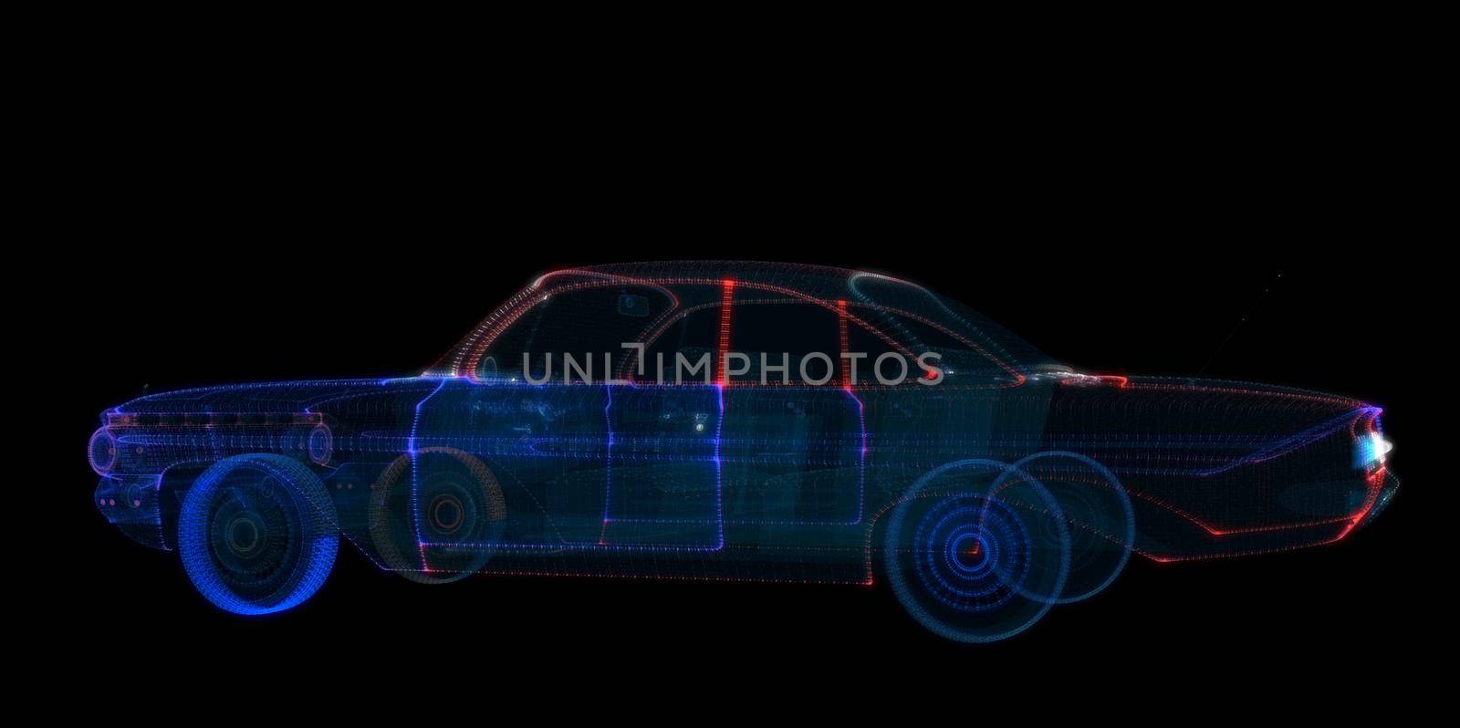 3d hologram of intelligent car of particles. 3d illustration