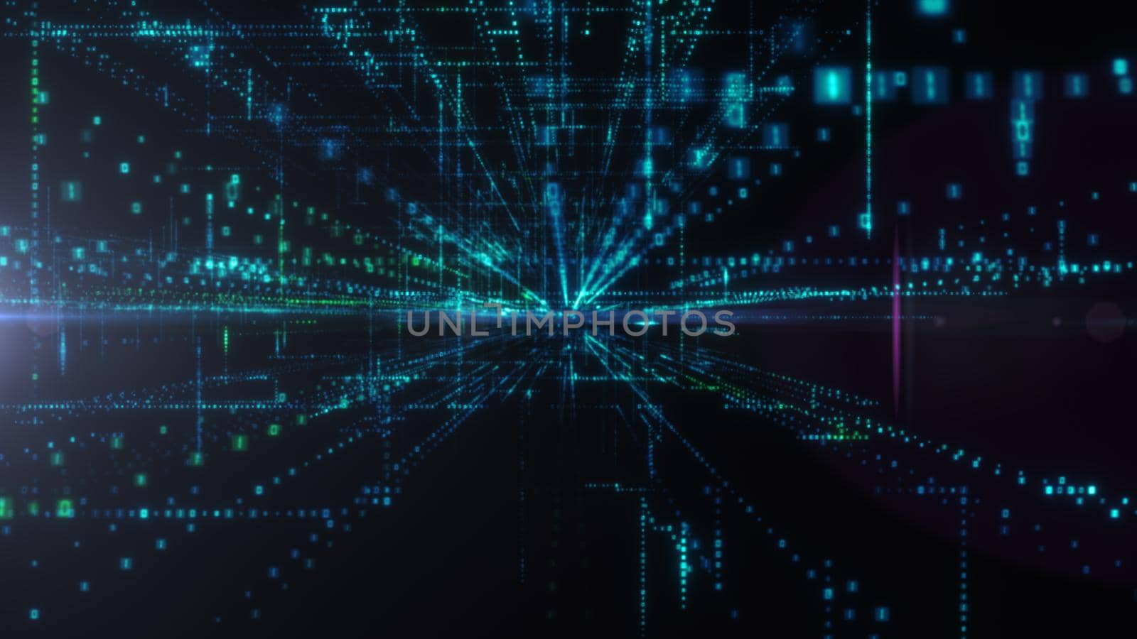 Flying into digital technologic tunnel. Technology and connection concept background. 3d illustration