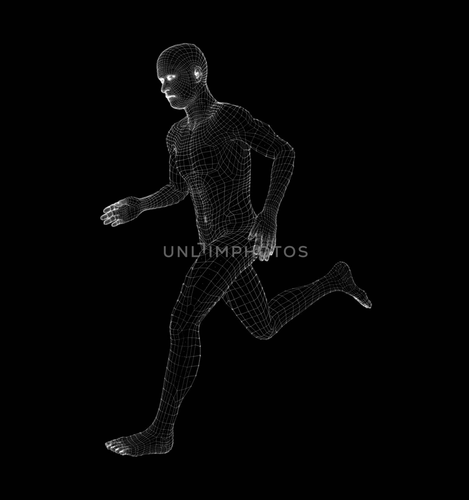 Hologram Human running. Medical and Technology Concept. Interface element. 3d illustration