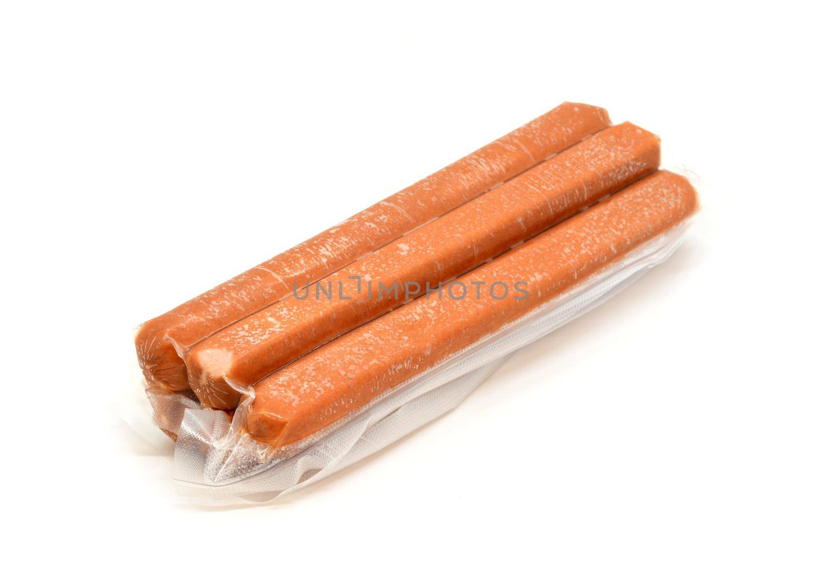 A vacuum pack of sausages on white background by hamik