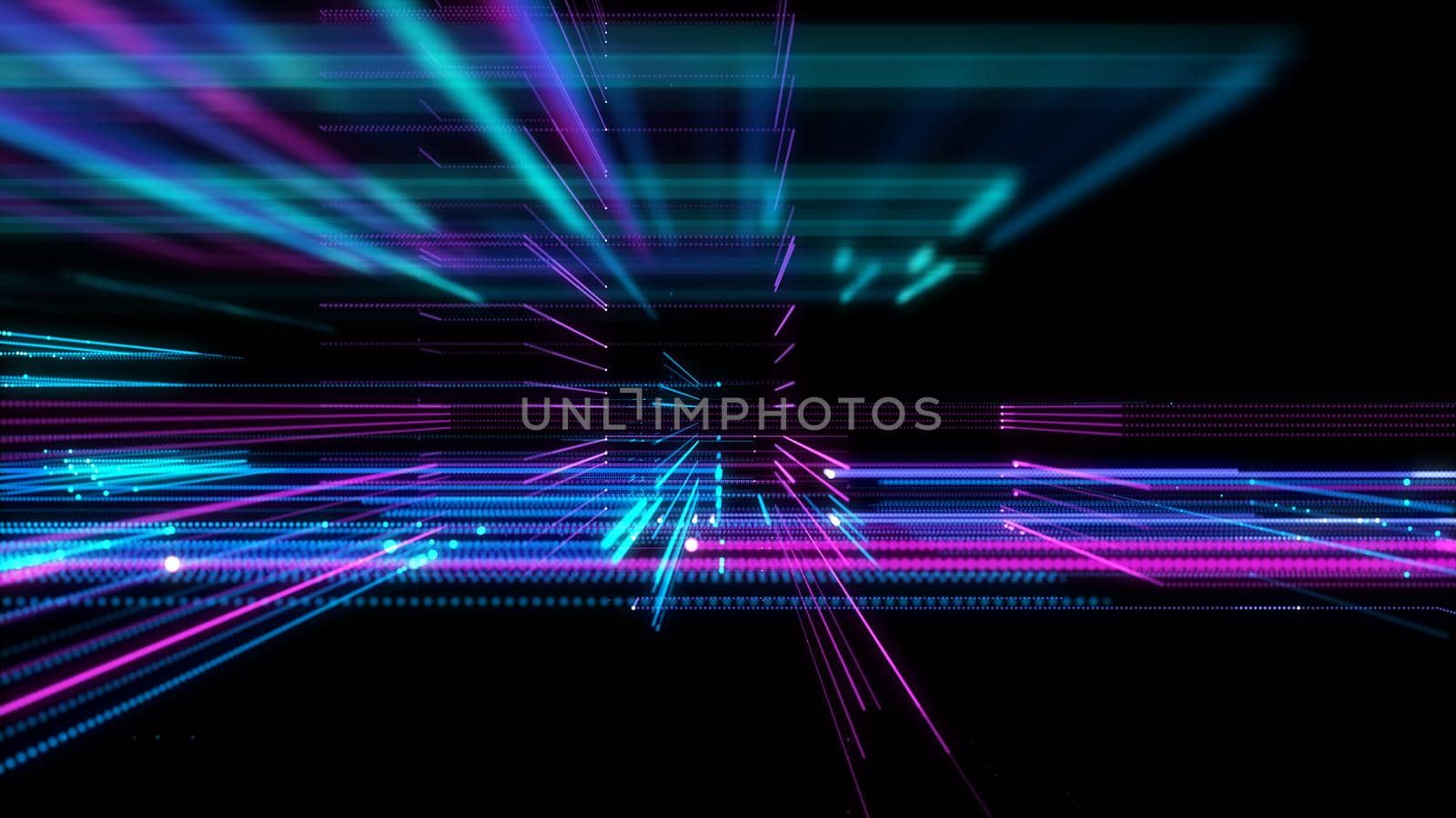 Digital Cyberspace with Particles. Techology background. 3d illustration