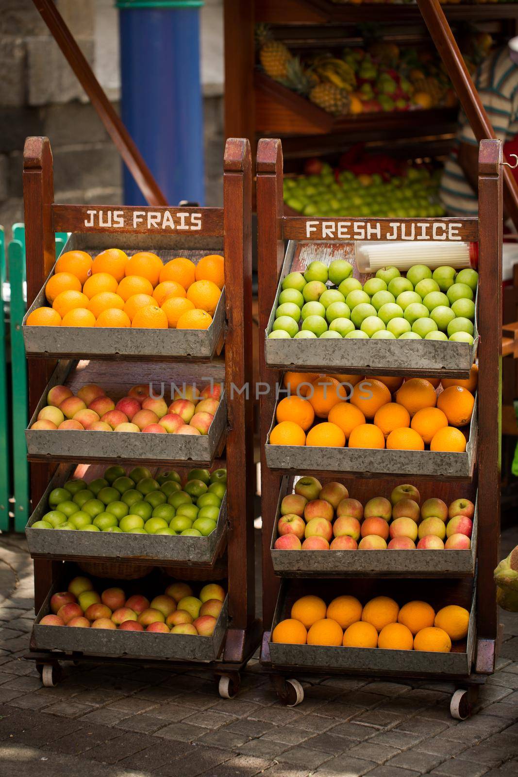 lots of fruit in the market window