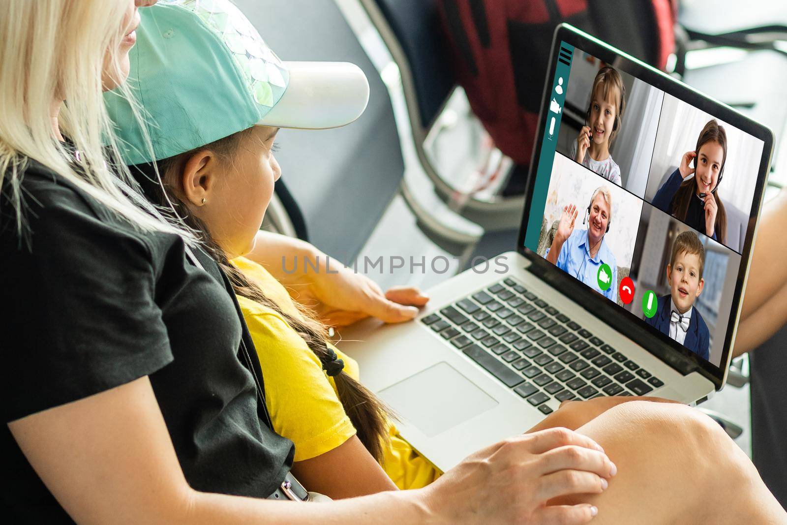 Online Group Videoconference On Laptop, family by Andelov13