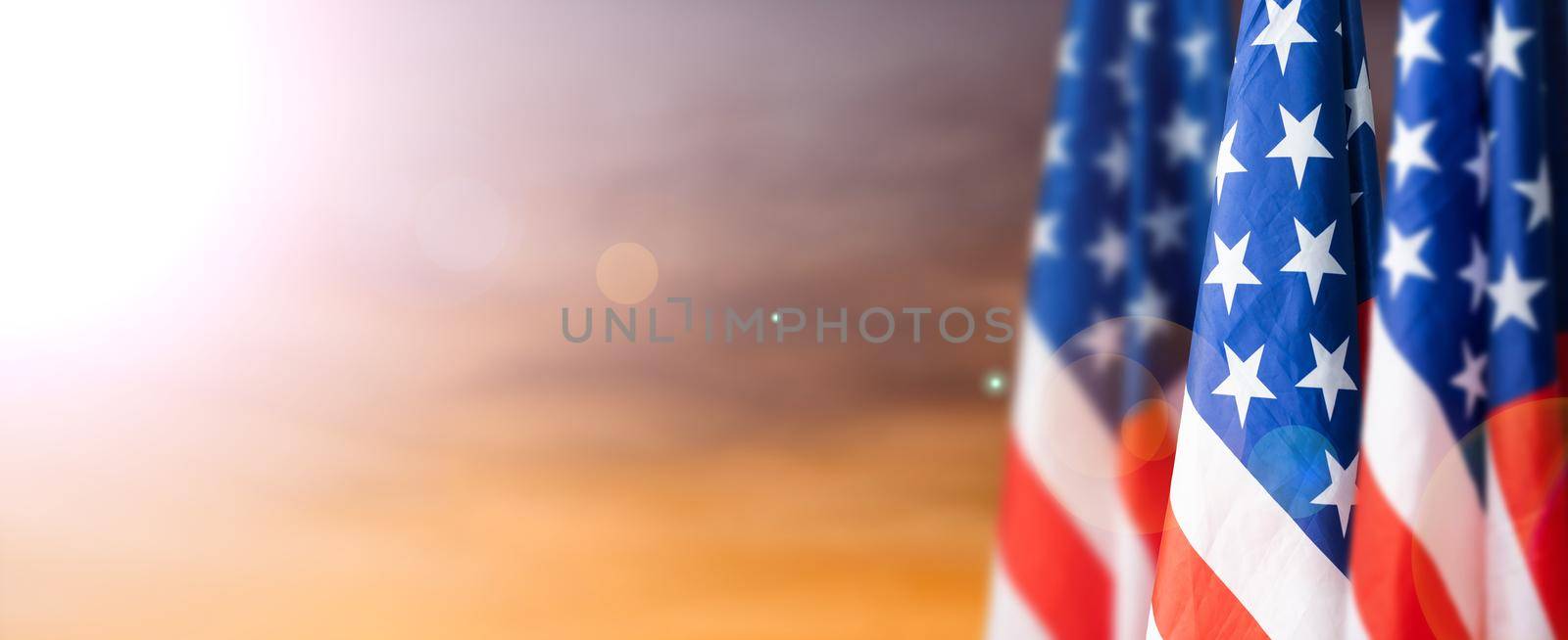 flag of america at sunrise background.