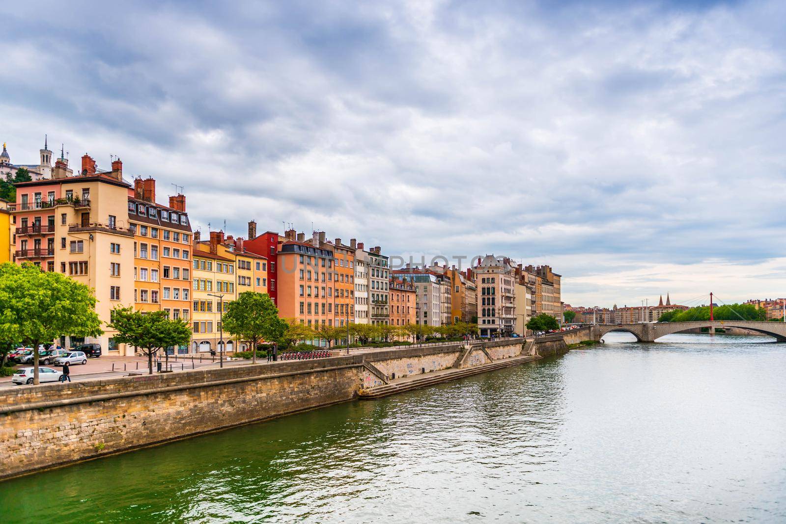 The quays of the Saone in Lyon in the evening in the Rhone in Auvergne-Rhone-Alpes, France by Frederic