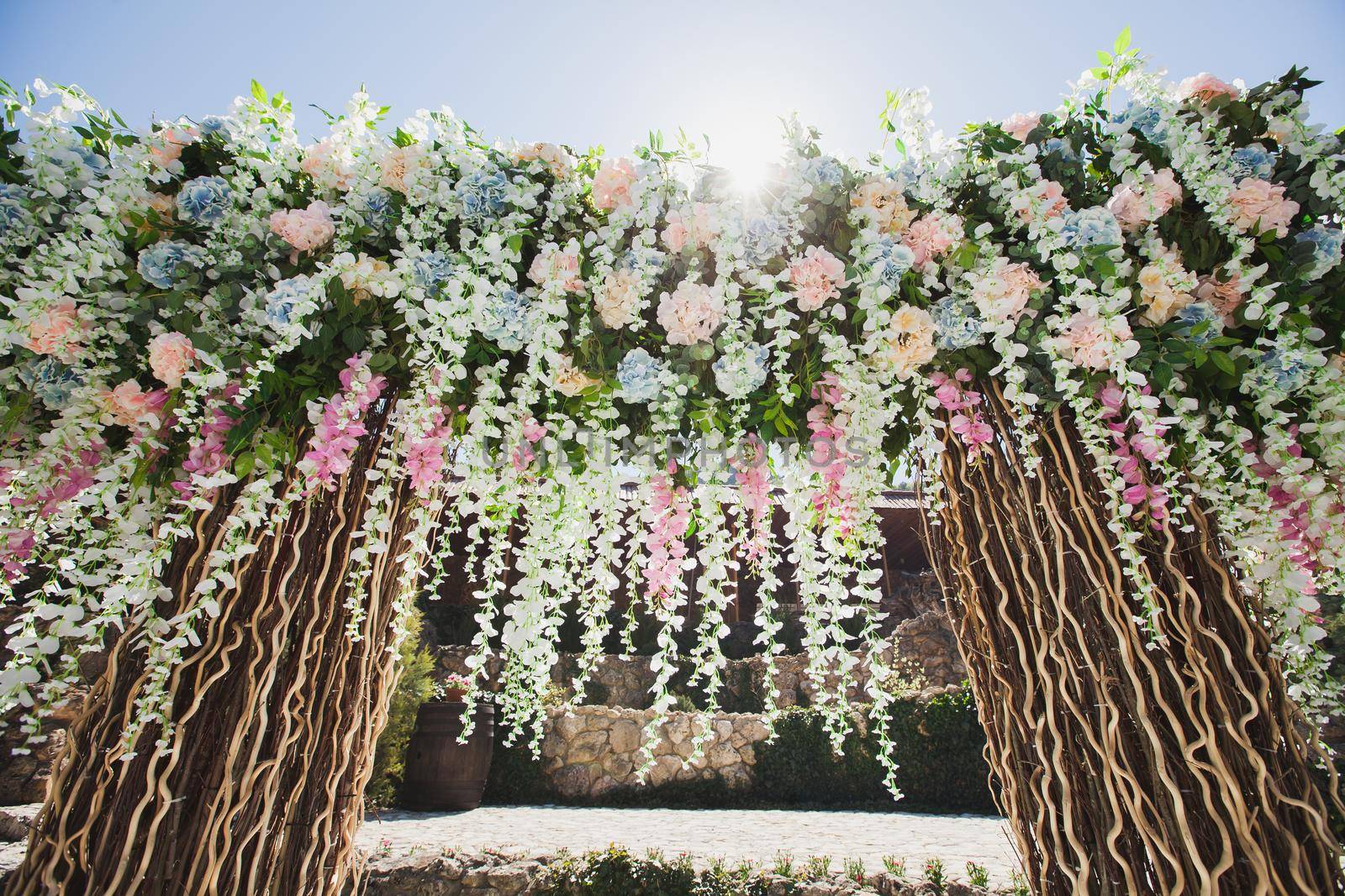 Outdoor wedding ceremony decoration at the hotel