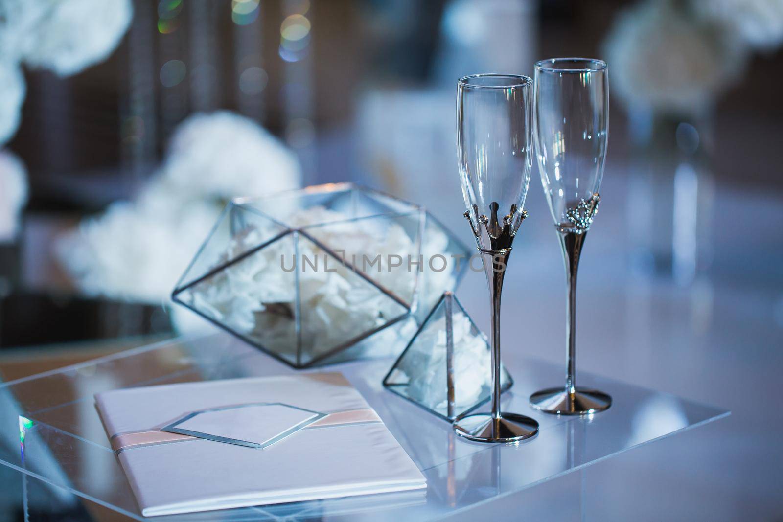 Wedding glasses at the registration Desk on-site ceremony by StudioPeace