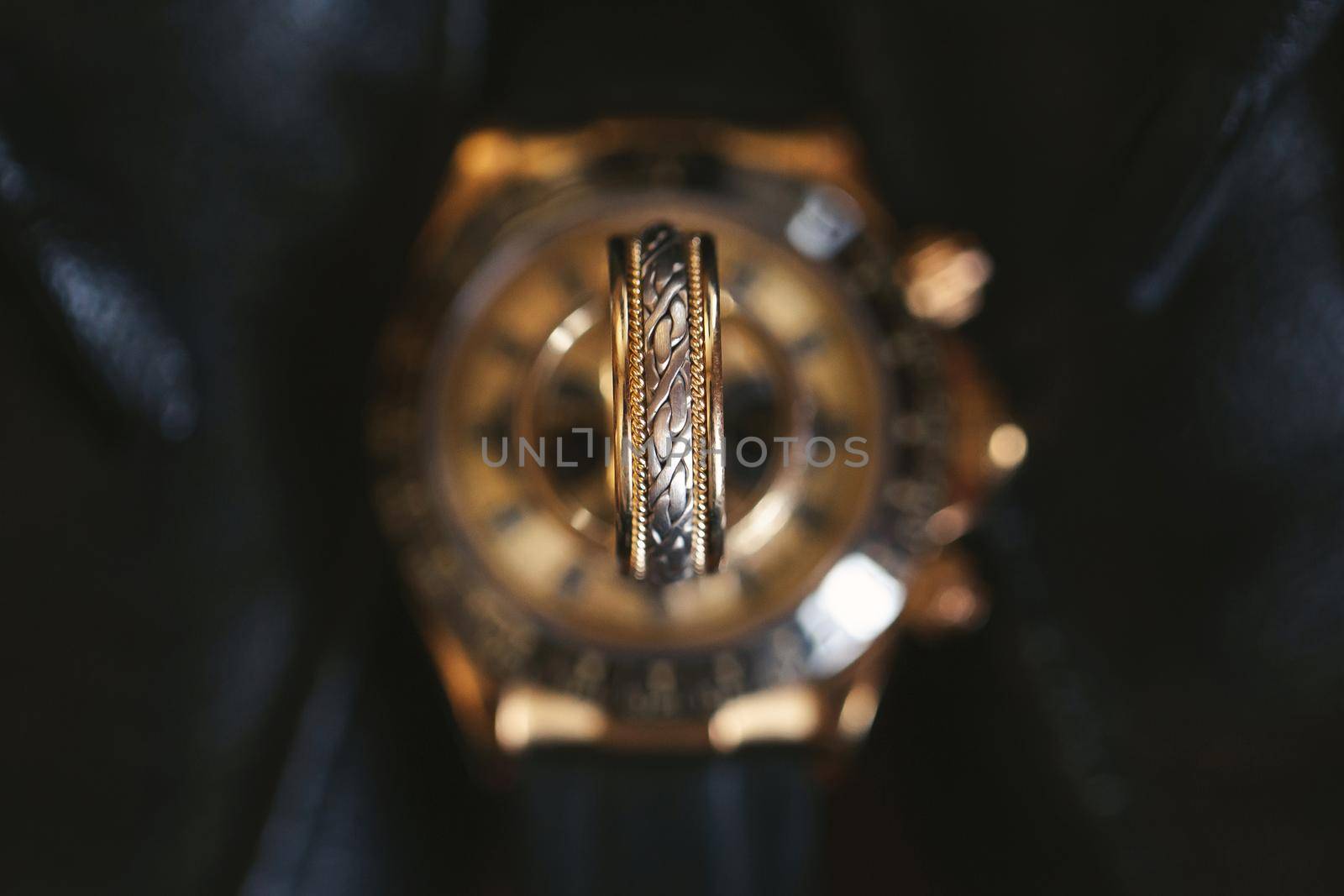 Two gold wedding rings close-up. Macro shooting by StudioPeace