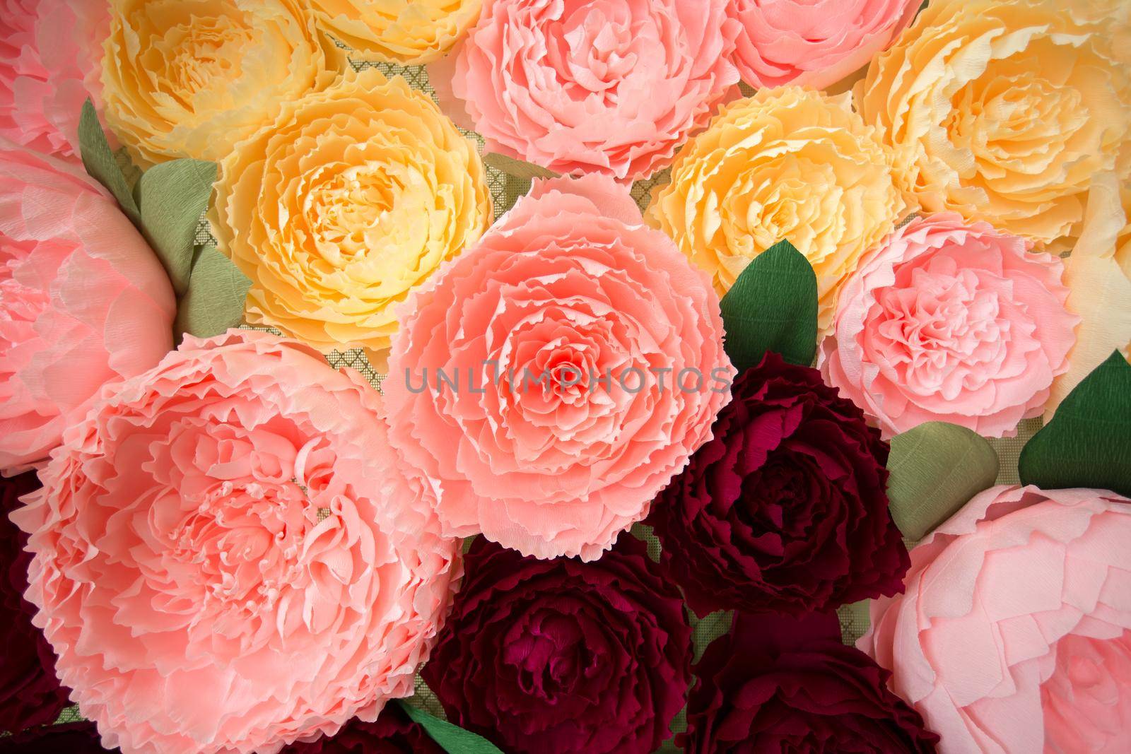 Colorful of artificial flower decoration. The fabric flowers bouquet.
