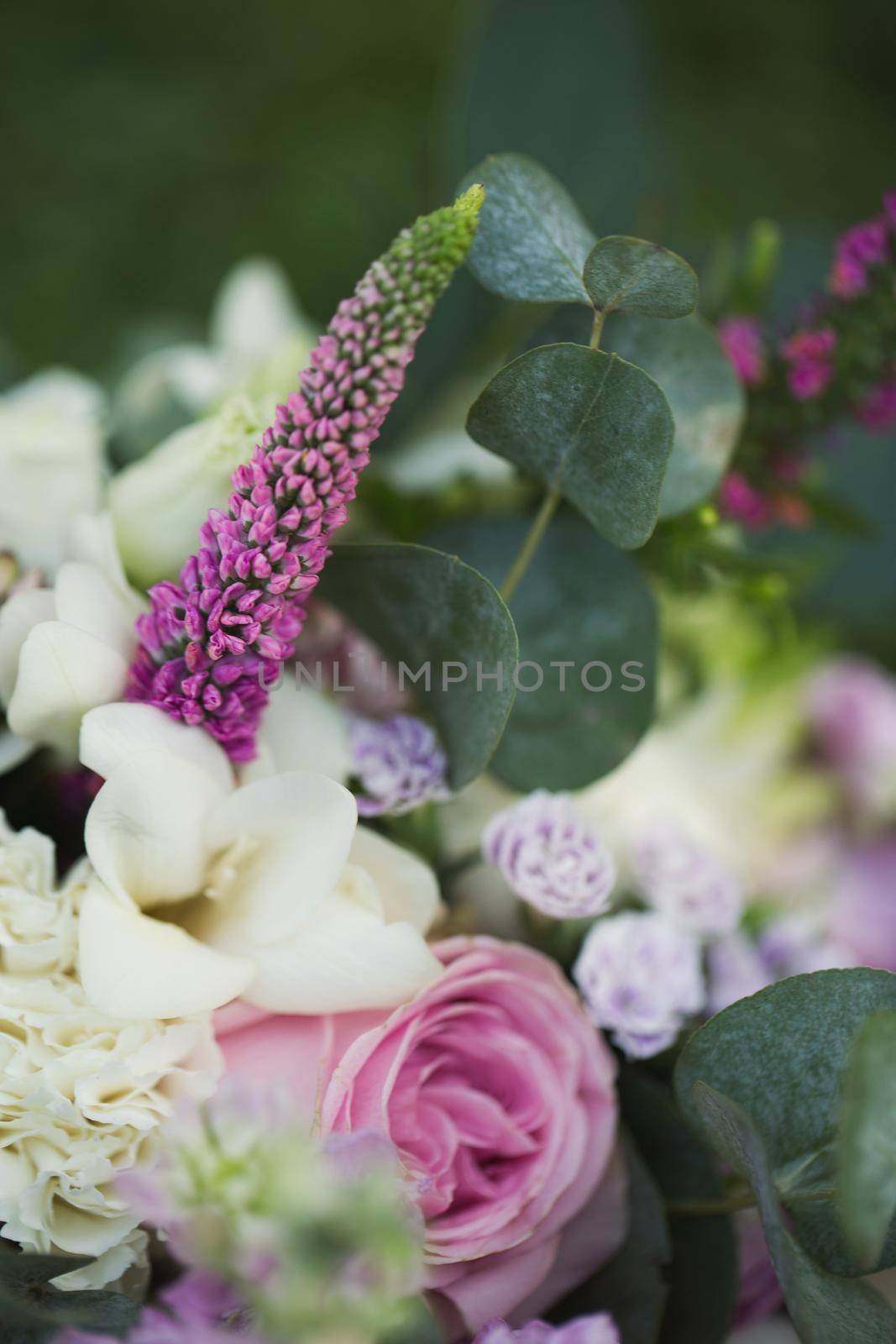 Delicate wedding bouquet of the bride close-up.