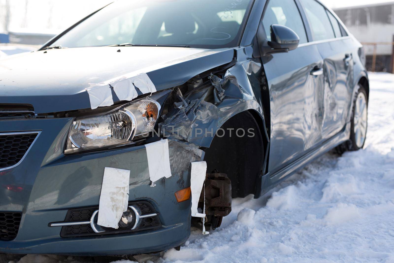 Sheet metal damage to blue car. Traffic Accident. by StudioPeace