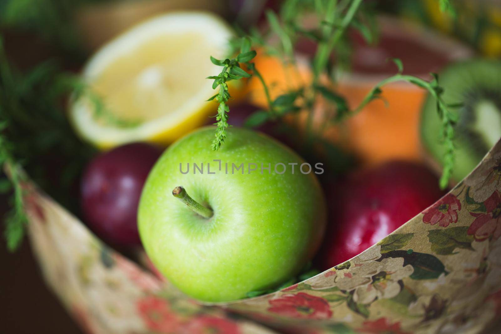 Fragment of original unusual edible bouquet of vegetables and fruits