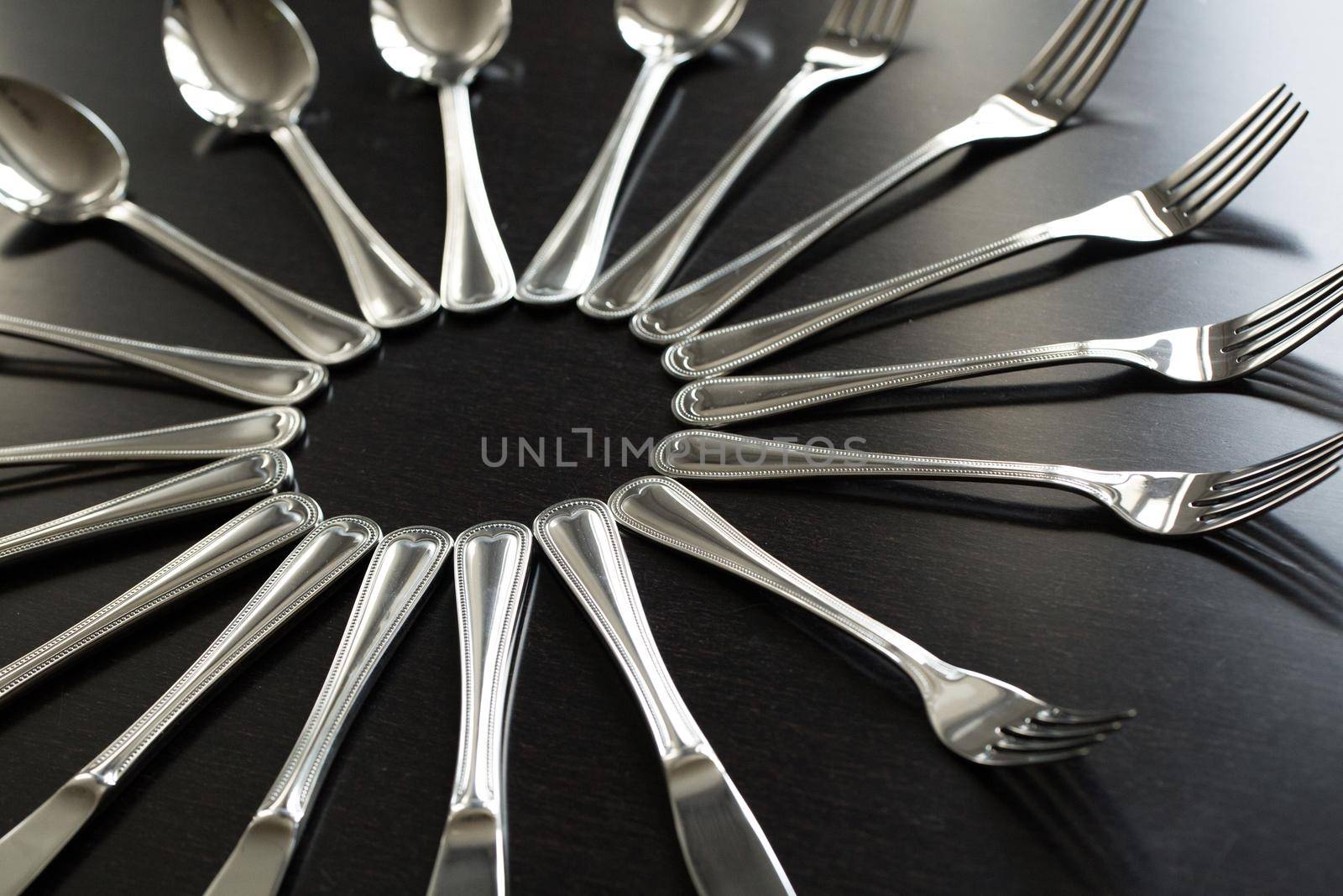 Cutlery on a black background. Fork, spoon, knife by StudioPeace