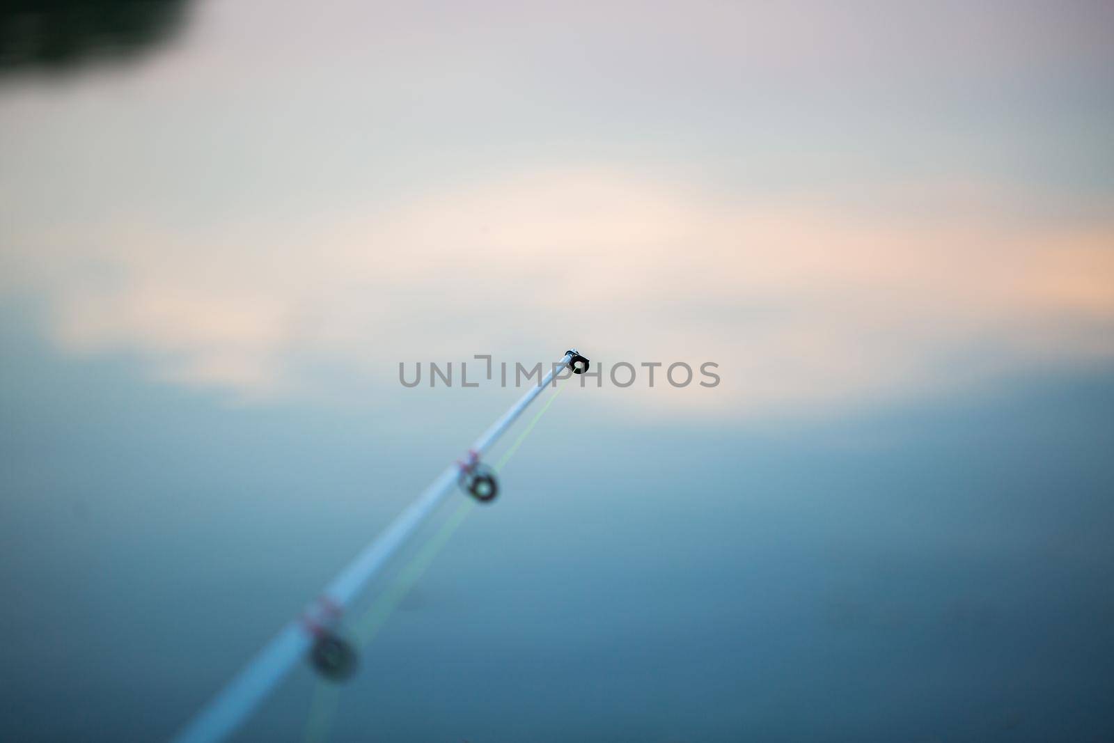 Freshwater fishing with fishing rods on the shore of the pond, lake. by StudioPeace