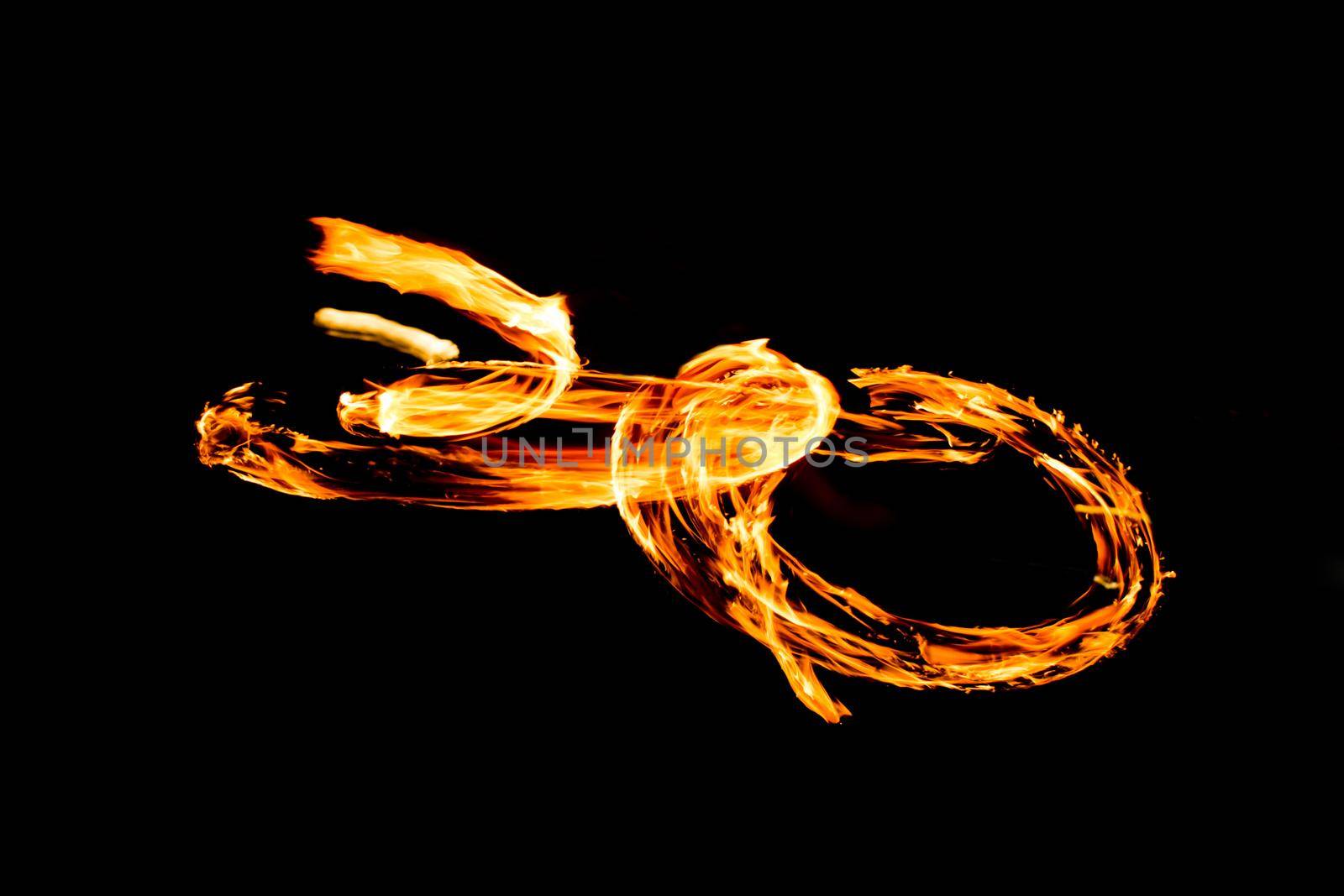 Fire Show Fiery Motion. Night Performance Abstract Drawing. by StudioPeace