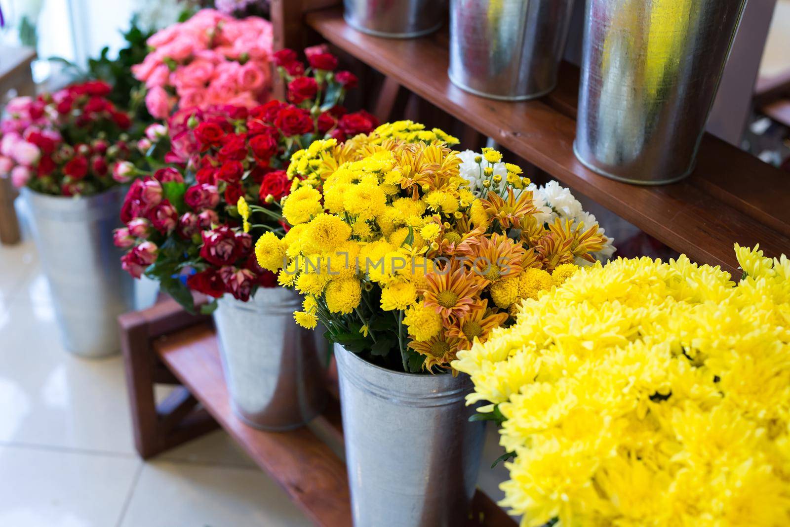 Beautiful colorful flowers in a flower shop
